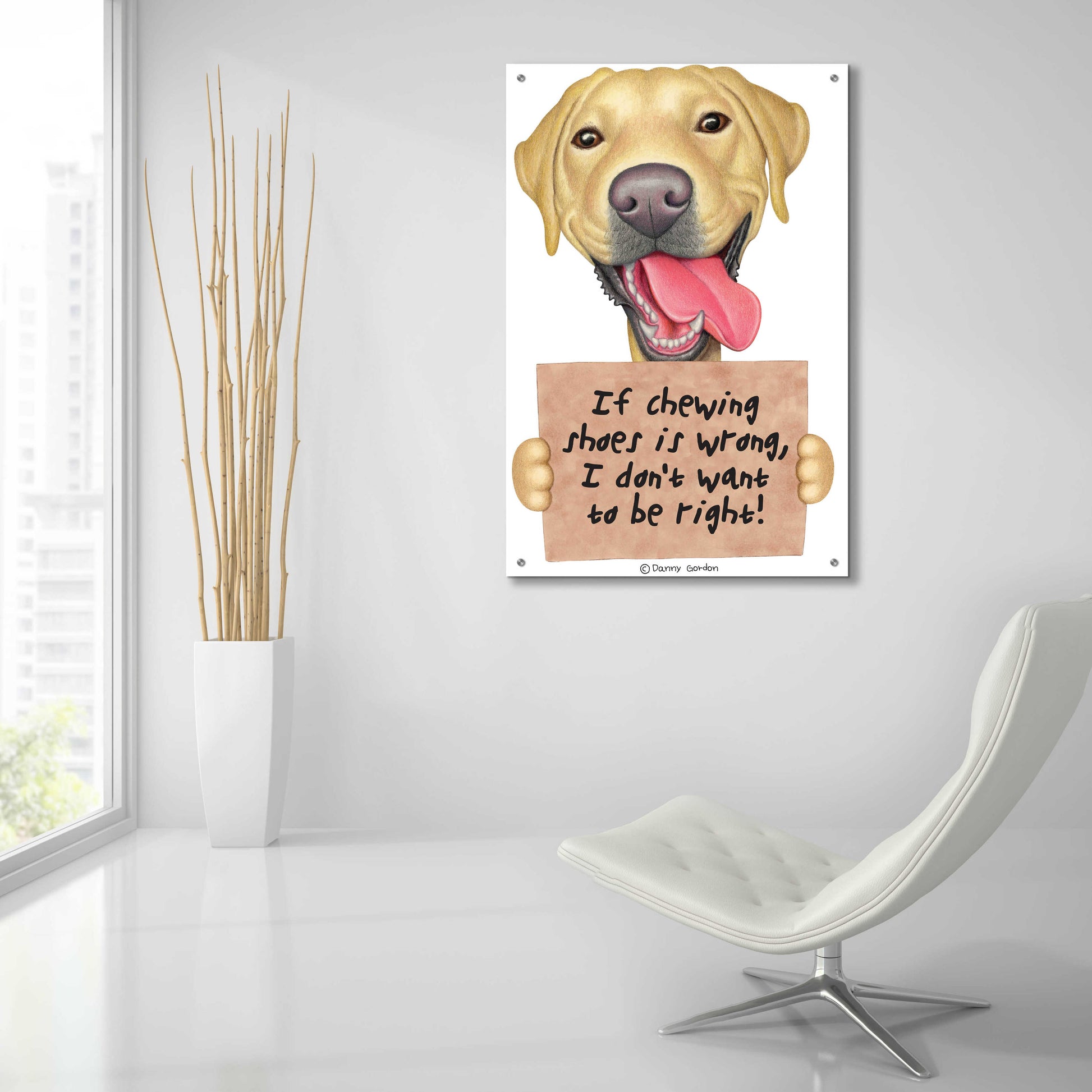 Epic Art 'Yellow Lab Holding Sign' by Danny Gordon Art, Acrylic Glass Wall Art,24x36