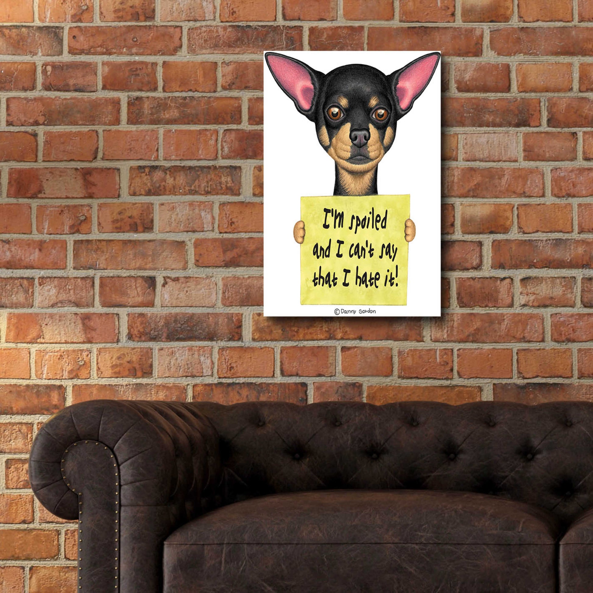 Epic Art 'Black Chihuahua Holding Sign' by Danny Gordon Art, Acrylic Glass Wall Art,16x24