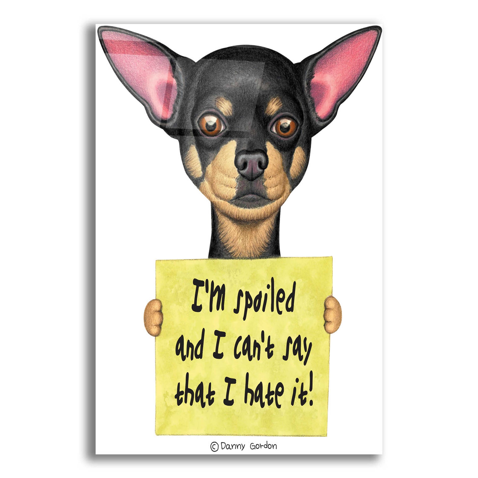 Epic Art 'Black Chihuahua Holding Sign' by Danny Gordon Art, Acrylic Glass Wall Art