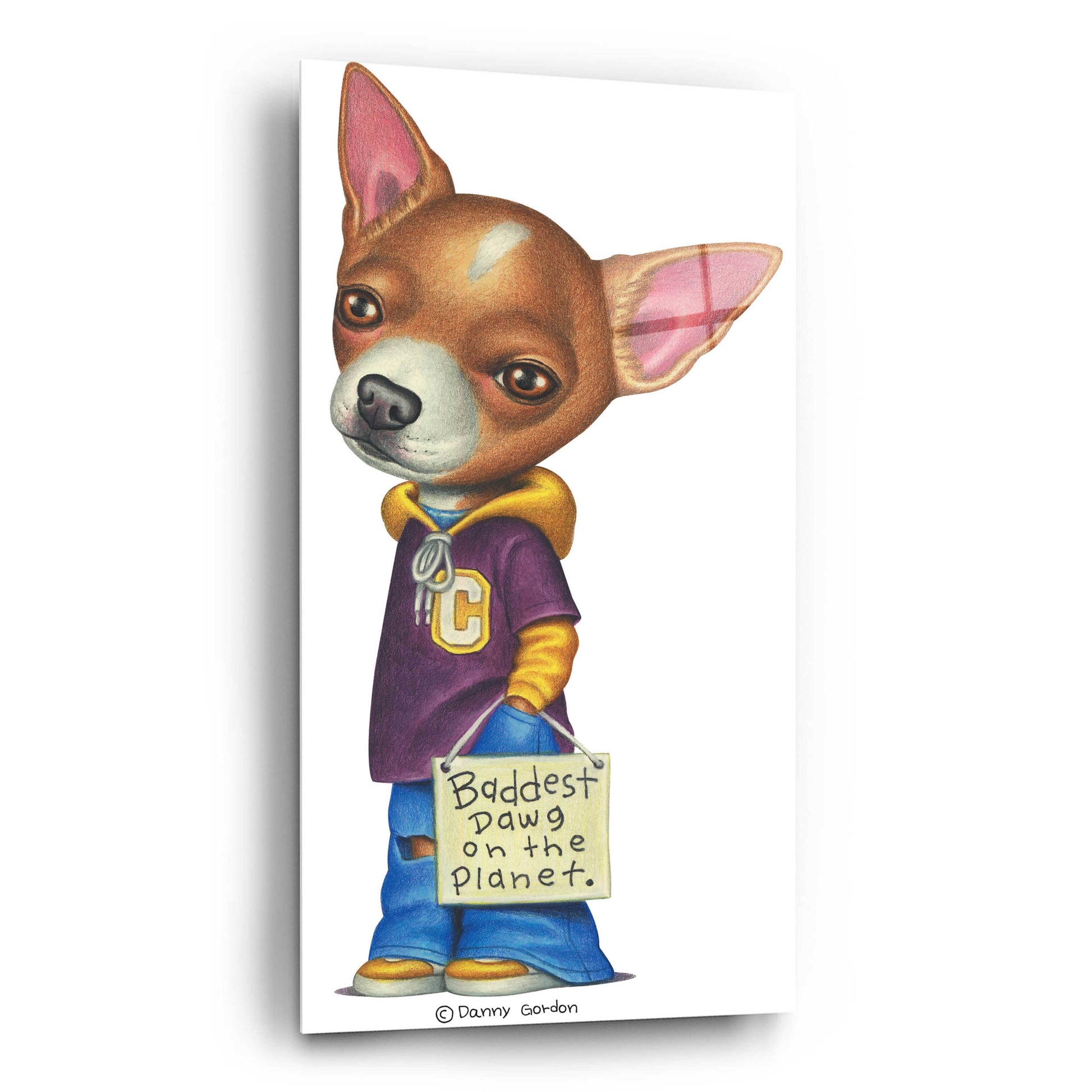 Epic Art 'Brown Chihuahua Wearing Clothes' by Danny Gordon Art, Acrylic Glass Wall Art,12x24