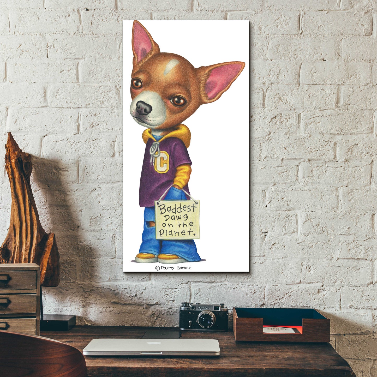 Epic Art 'Brown Chihuahua Wearing Clothes' by Danny Gordon Art, Acrylic Glass Wall Art,12x24