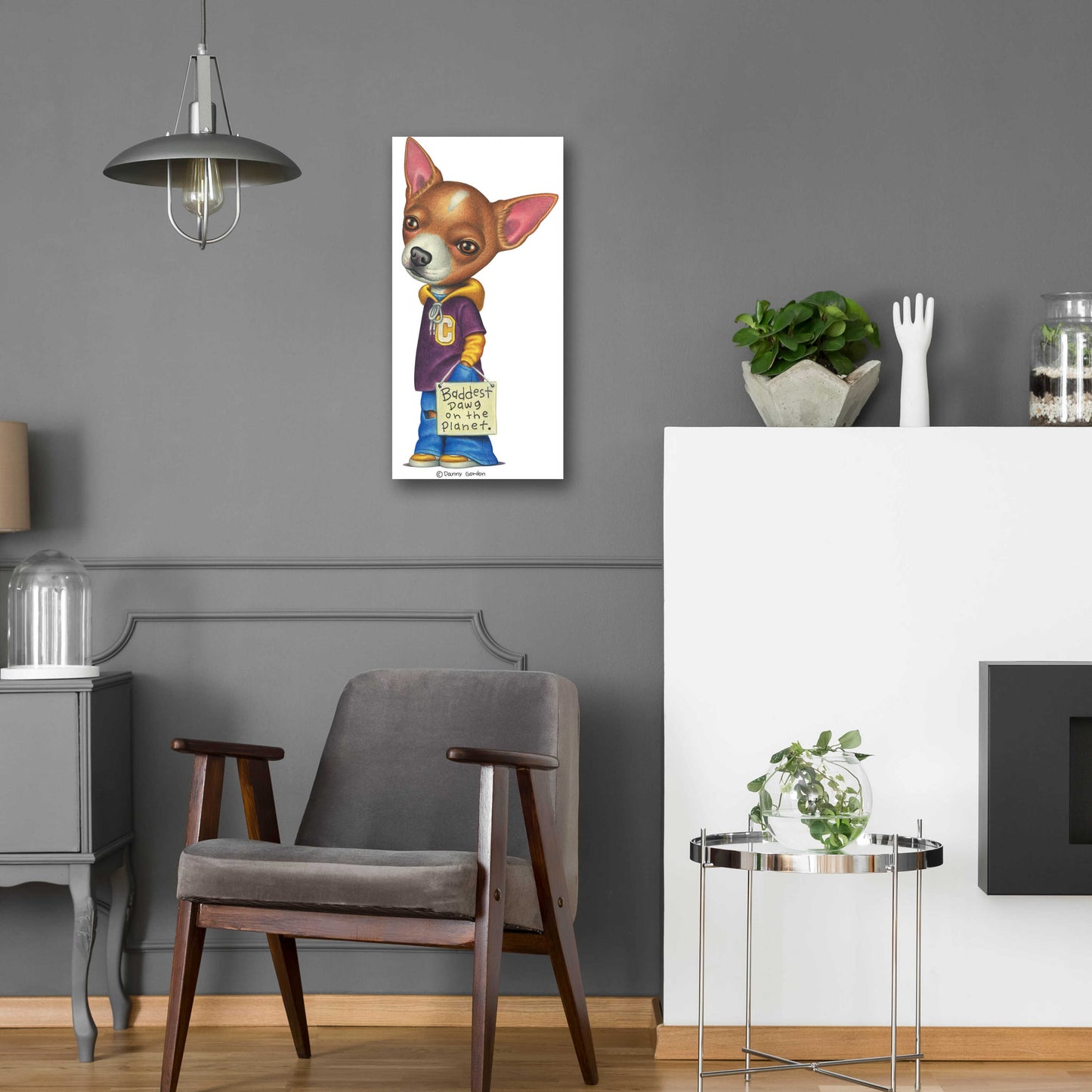 Epic Art 'Brown Chihuahua Wearing Clothes' by Danny Gordon Art, Acrylic Glass Wall Art,12x24