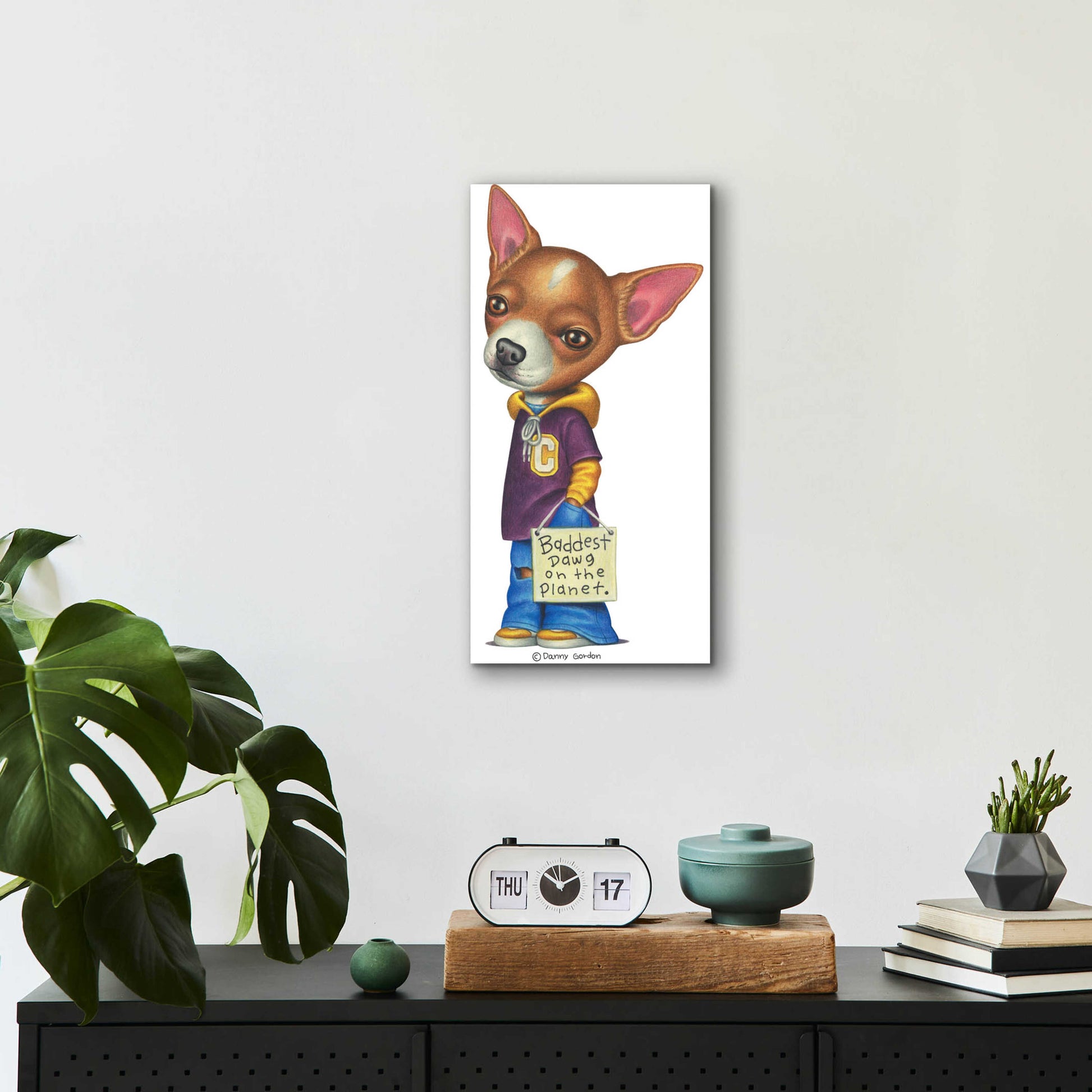 Epic Art 'Brown Chihuahua Wearing Clothes' by Danny Gordon Art, Acrylic Glass Wall Art,12x24