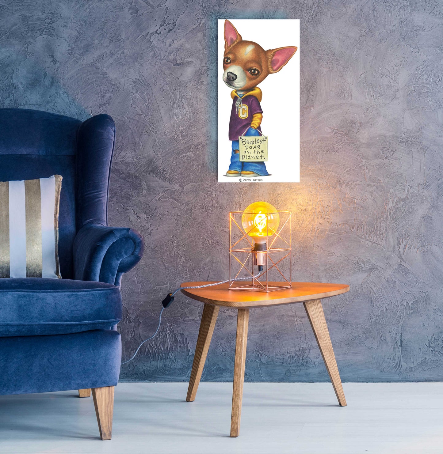 Epic Art 'Brown Chihuahua Wearing Clothes' by Danny Gordon Art, Acrylic Glass Wall Art,12x24