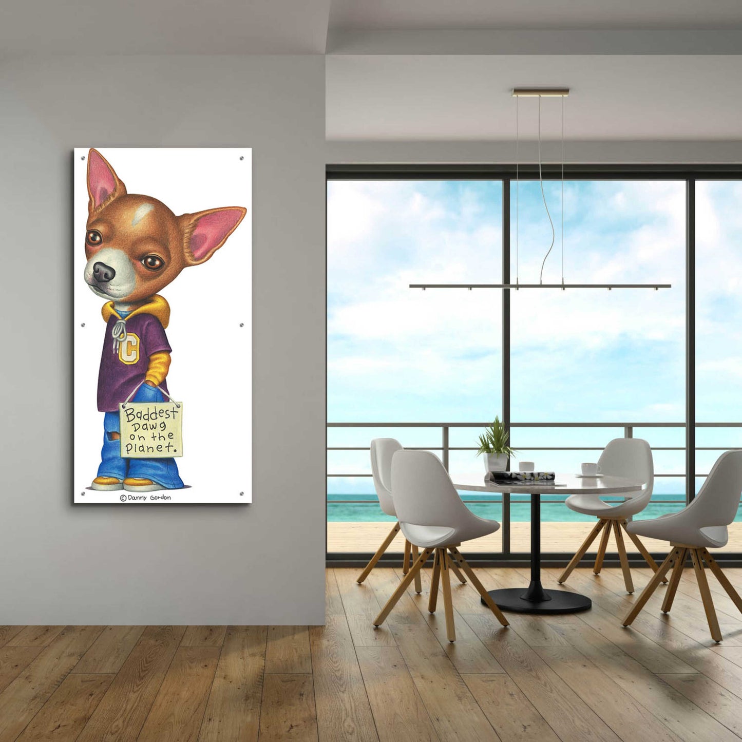 Epic Art 'Brown Chihuahua Wearing Clothes' by Danny Gordon Art, Acrylic Glass Wall Art,24x48