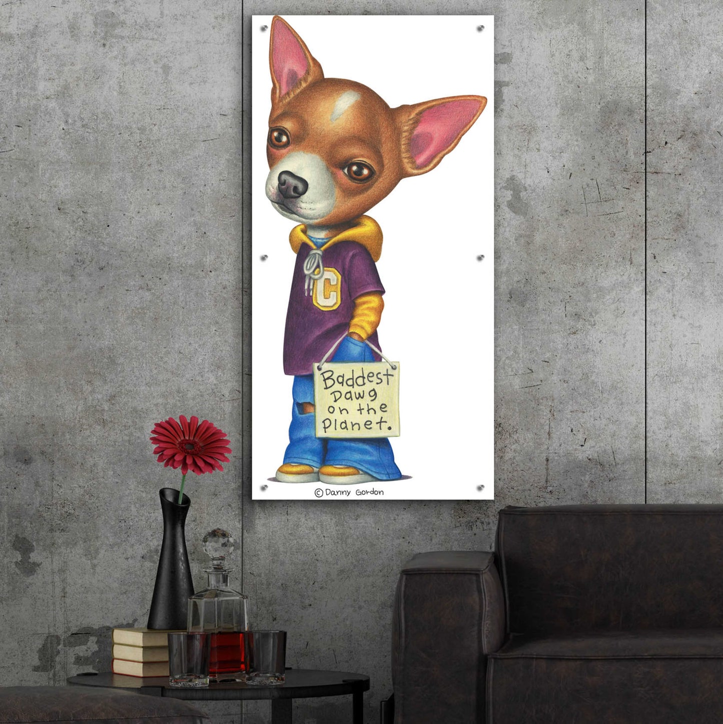 Epic Art 'Brown Chihuahua Wearing Clothes' by Danny Gordon Art, Acrylic Glass Wall Art,24x48