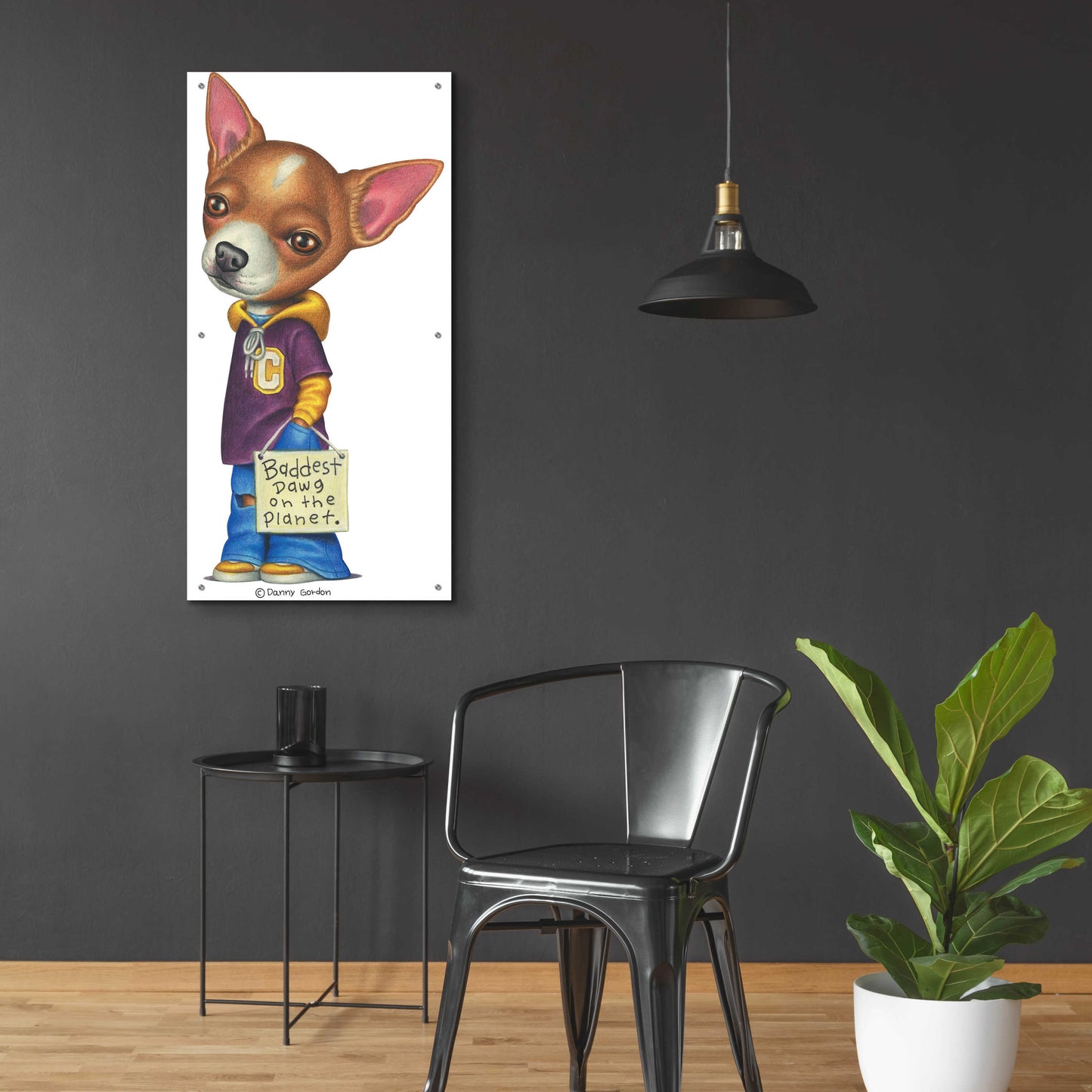 Epic Art 'Brown Chihuahua Wearing Clothes' by Danny Gordon Art, Acrylic Glass Wall Art,24x48