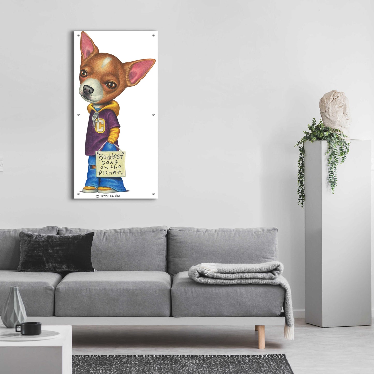 Epic Art 'Brown Chihuahua Wearing Clothes' by Danny Gordon Art, Acrylic Glass Wall Art,24x48