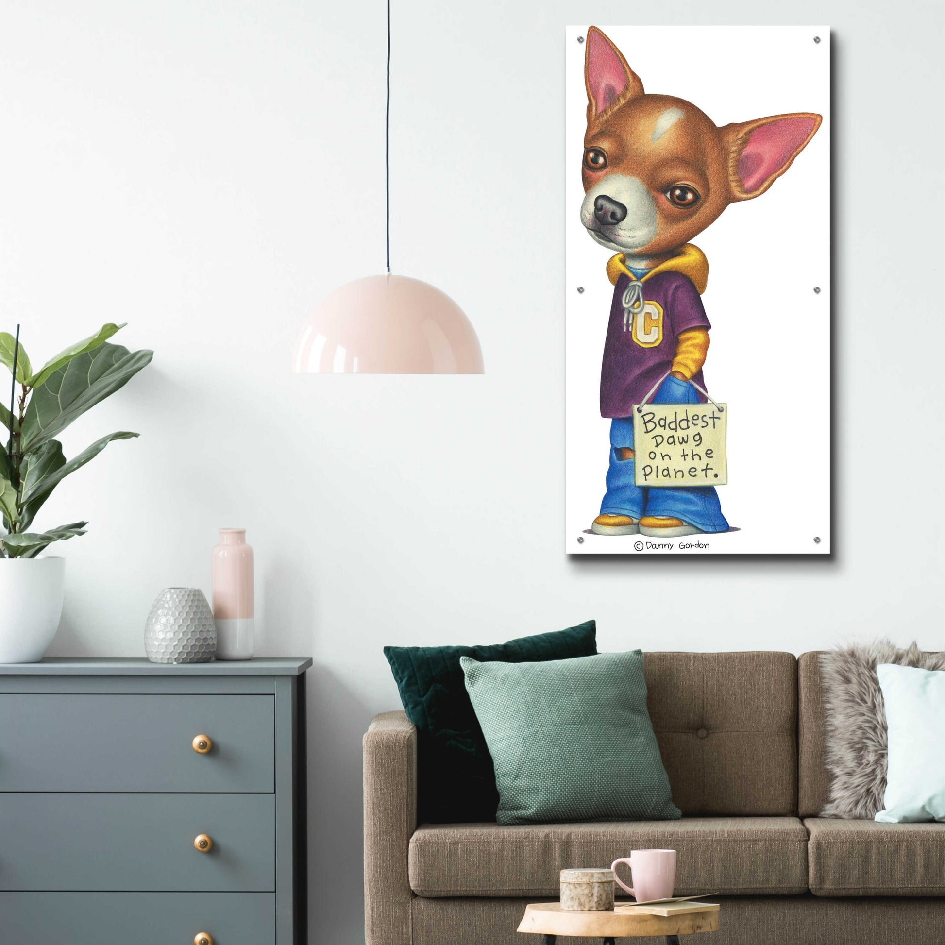 Epic Art 'Brown Chihuahua Wearing Clothes' by Danny Gordon Art, Acrylic Glass Wall Art,24x48