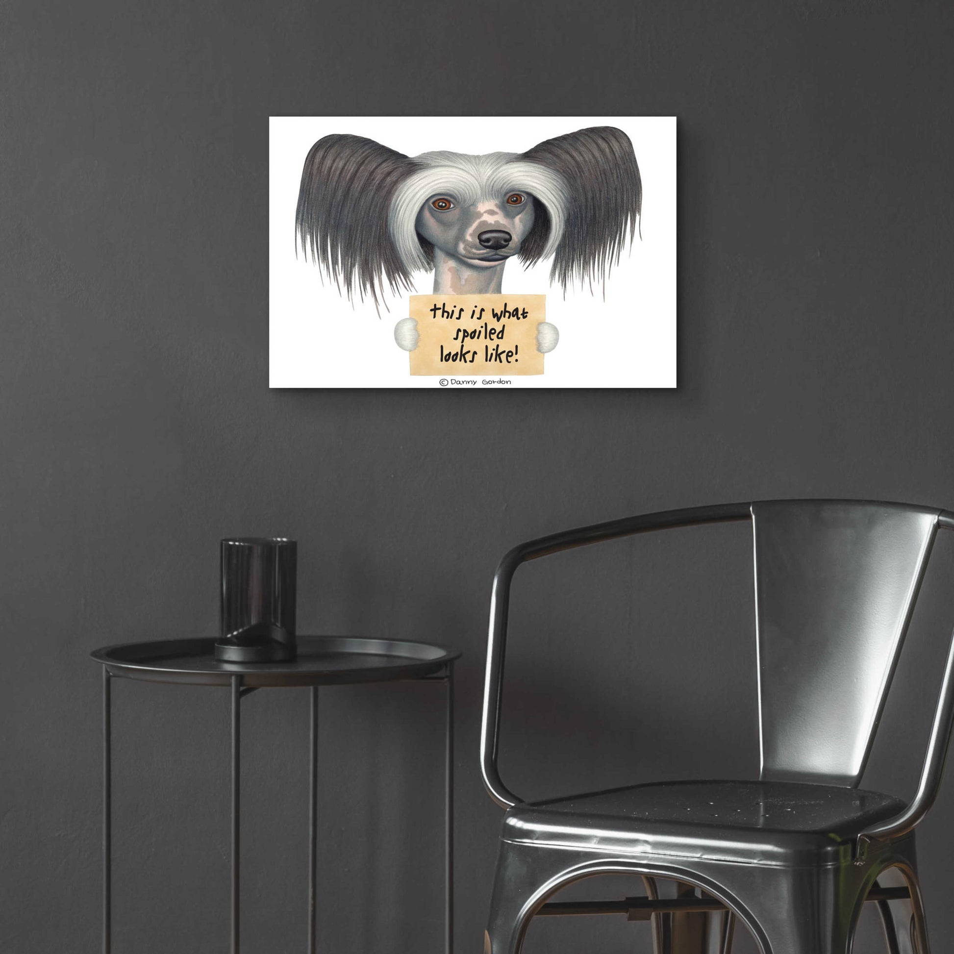 Epic Art 'Tri Color Chinese Crested with Sign' by Danny Gordon Art, Acrylic Glass Wall Art,24x16