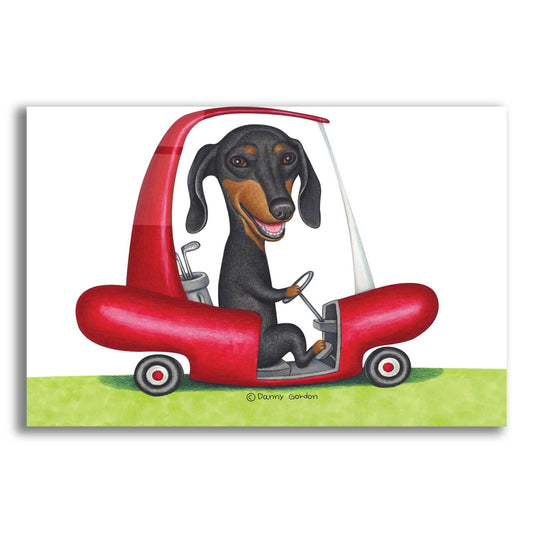 Epic Art 'Black Dachshund in Golf Cart' by Danny Gordon Art, Acrylic Glass Wall Art