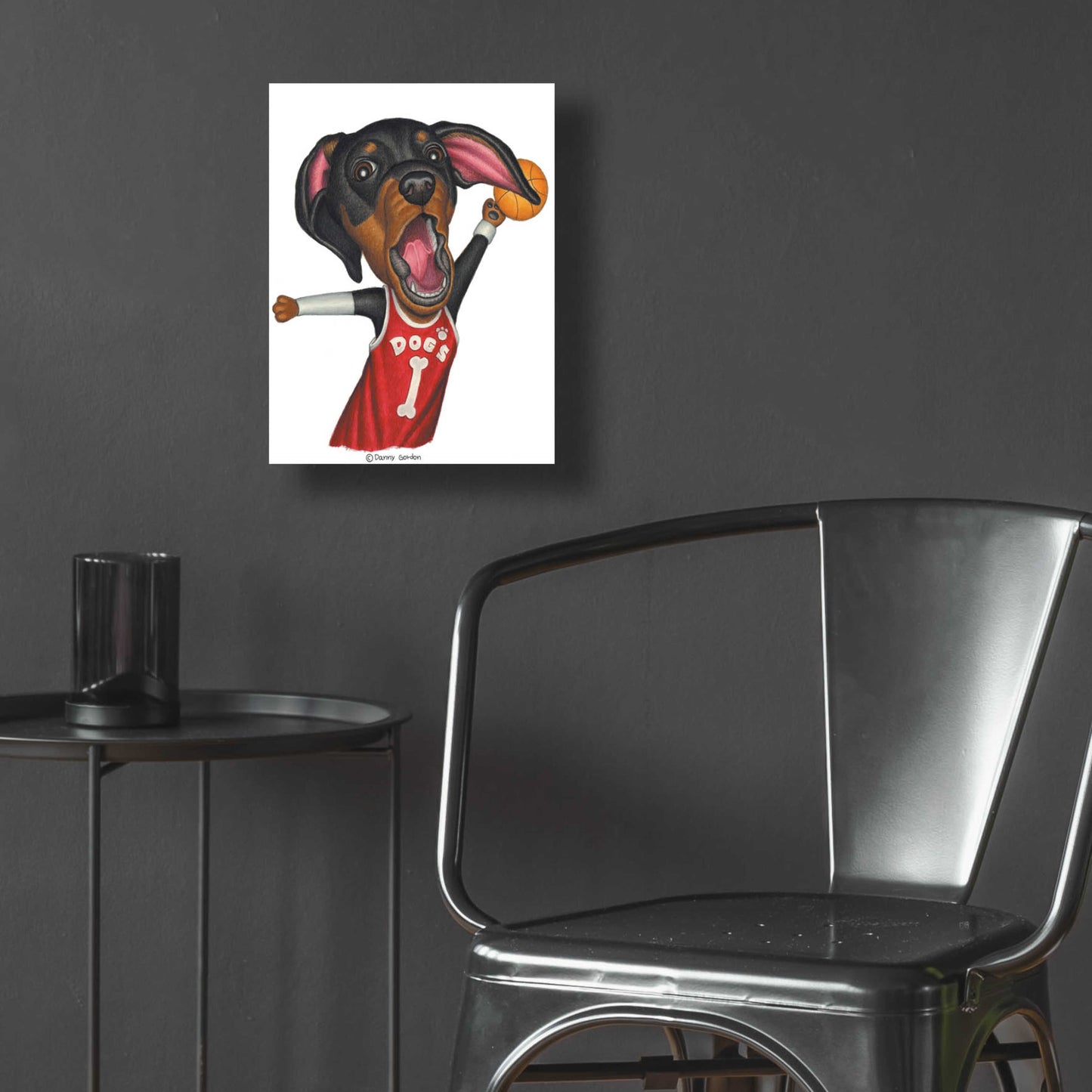 Epic Art 'Black Dachshund Playing Basketball' by Danny Gordon Art, Acrylic Glass Wall Art,12x16