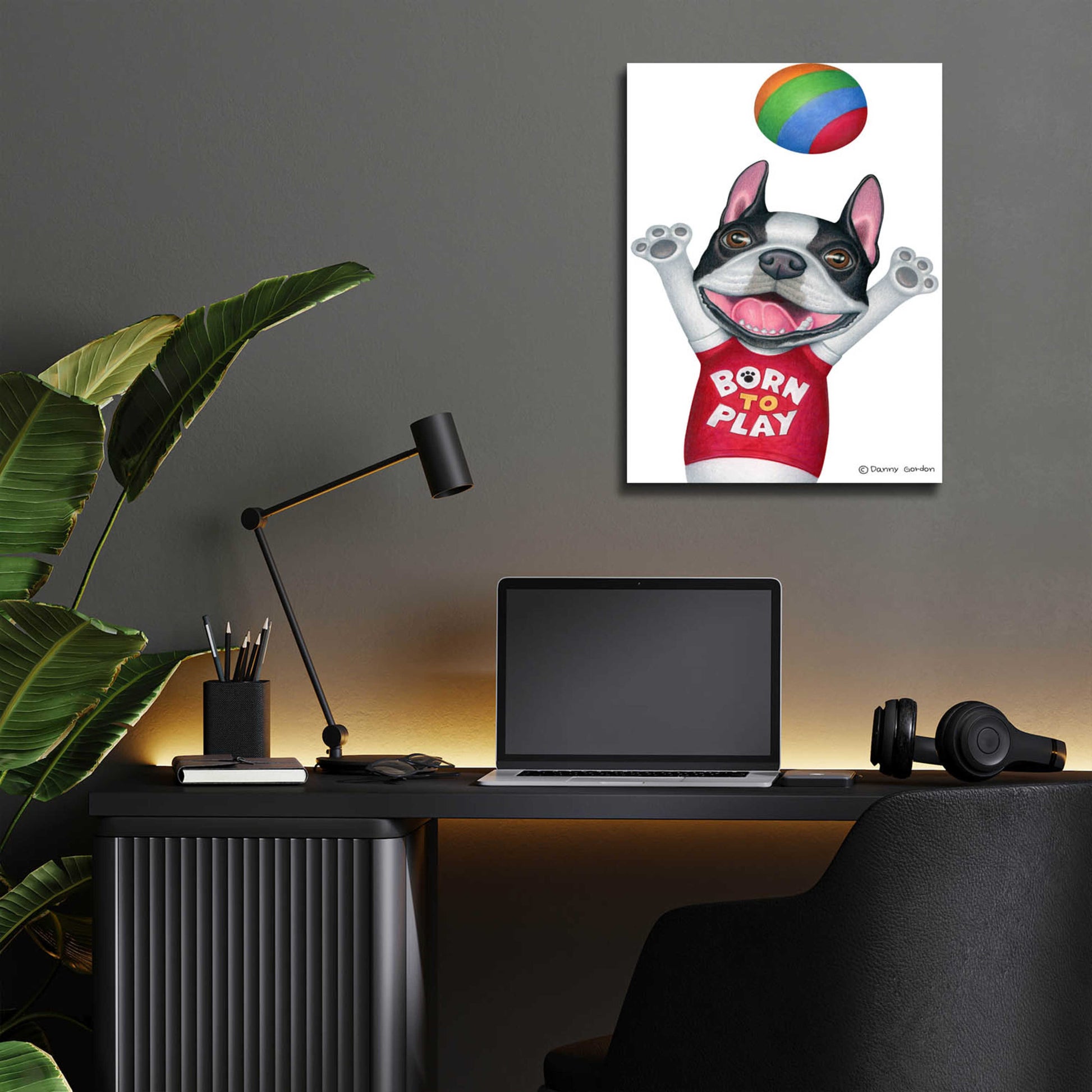 Epic Art 'Boston Terrier Playing Ball' by Danny Gordon Art, Acrylic Glass Wall Art,12x16