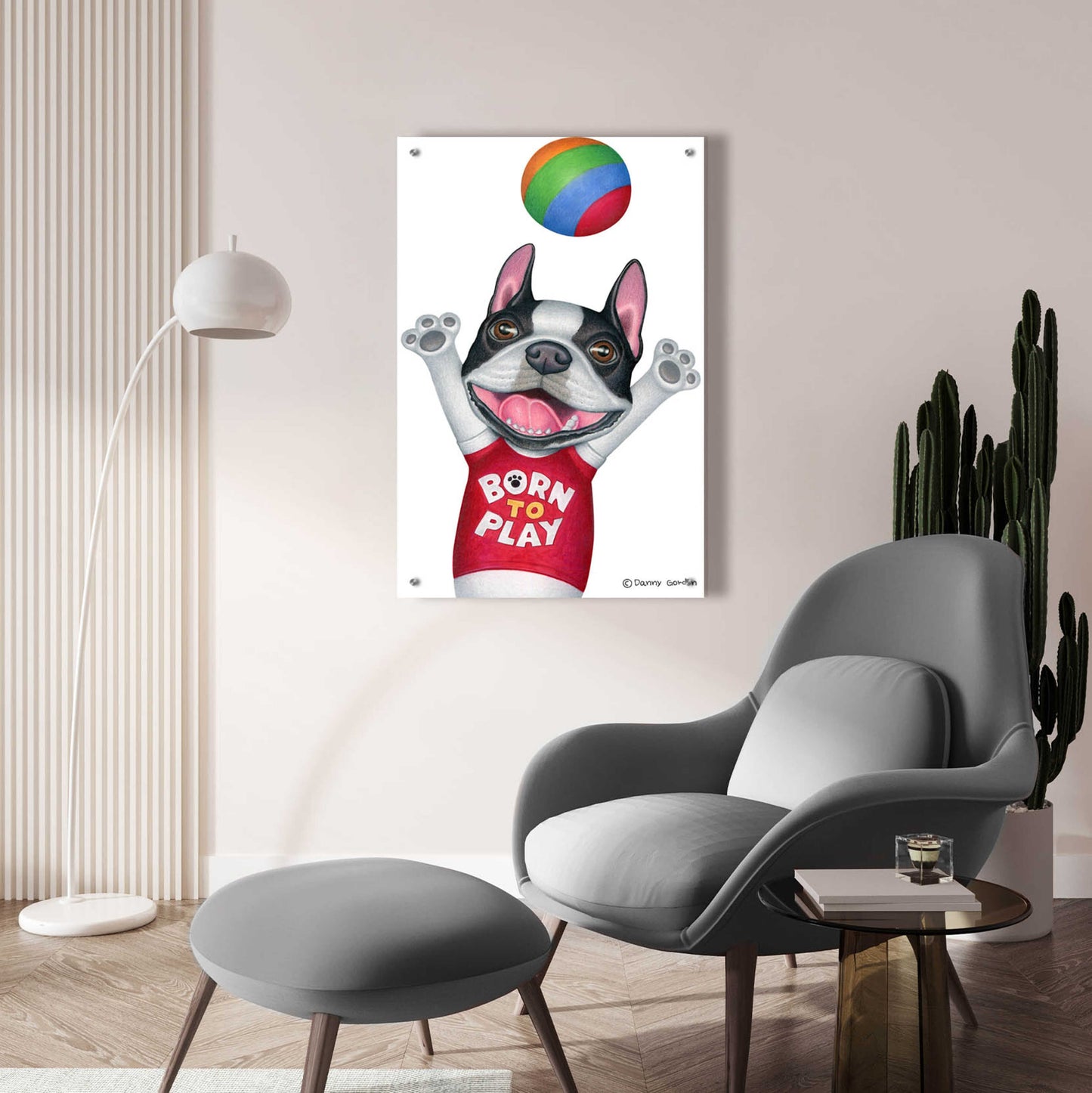 Epic Art 'Boston Terrier Playing Ball' by Danny Gordon Art, Acrylic Glass Wall Art,24x36