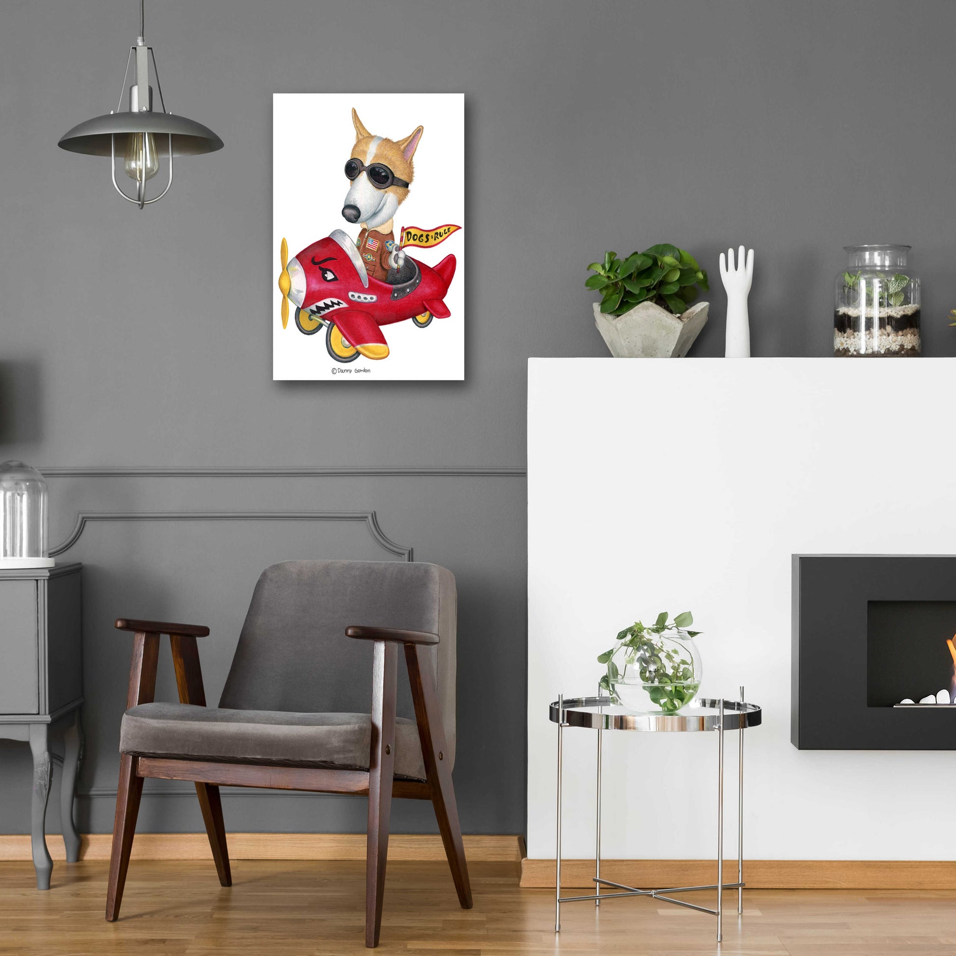 Epic Art 'Corgi in Red Plane' by Danny Gordon Art, Acrylic Glass Wall Art,16x24