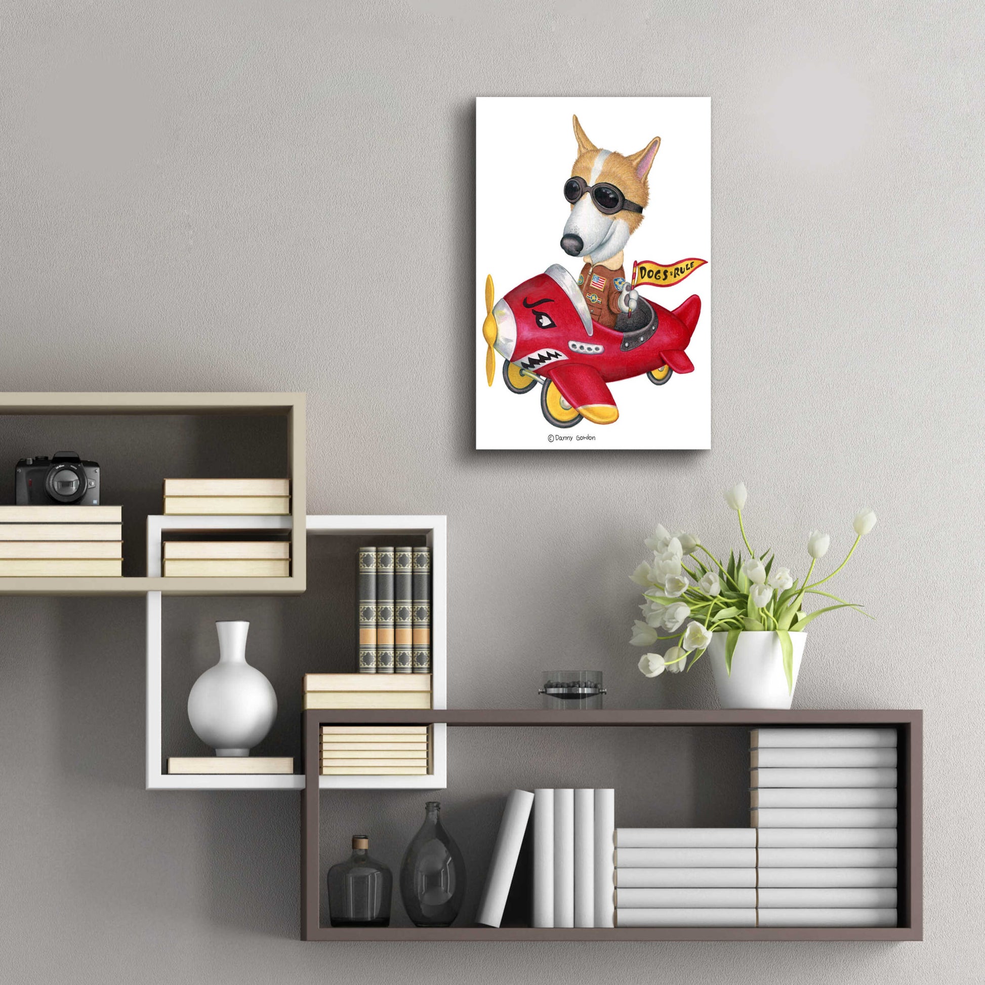 Epic Art 'Corgi in Red Plane' by Danny Gordon Art, Acrylic Glass Wall Art,16x24