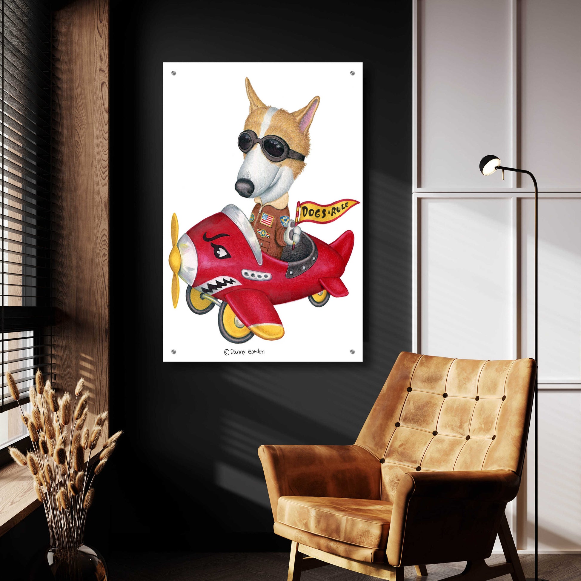 Epic Art 'Corgi in Red Plane' by Danny Gordon Art, Acrylic Glass Wall Art,24x36