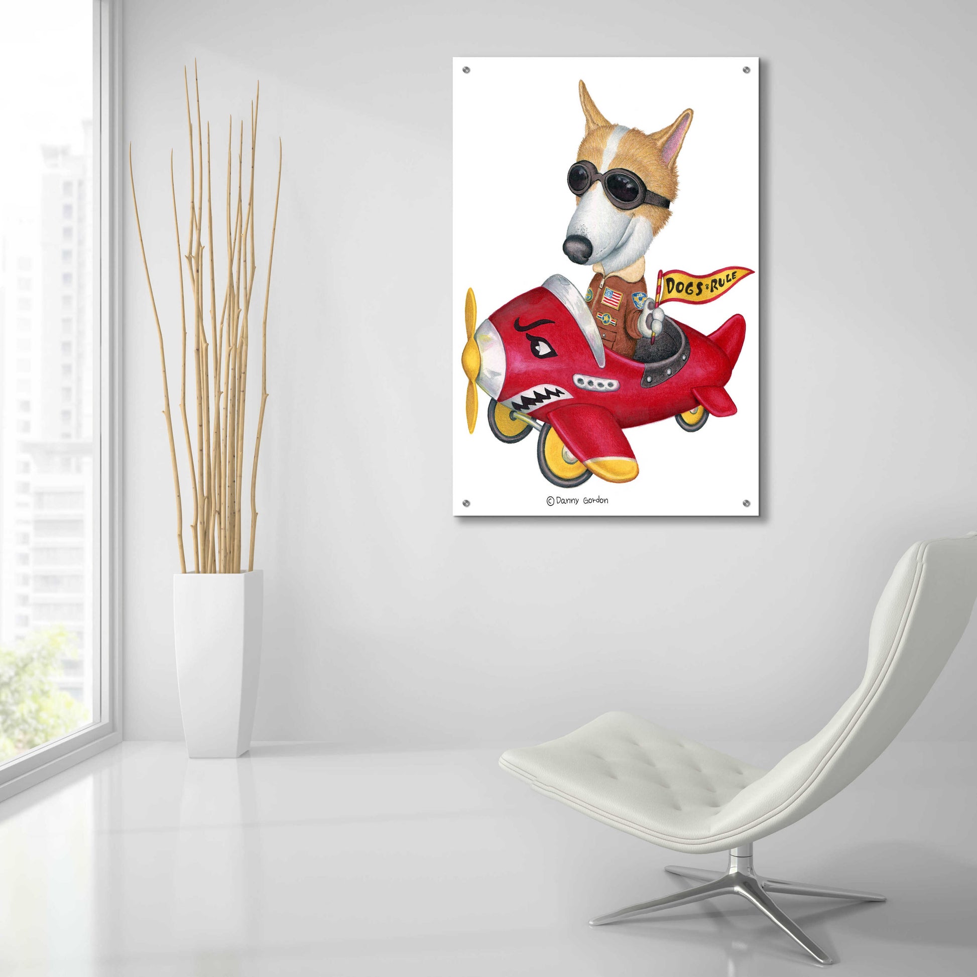 Epic Art 'Corgi in Red Plane' by Danny Gordon Art, Acrylic Glass Wall Art,24x36