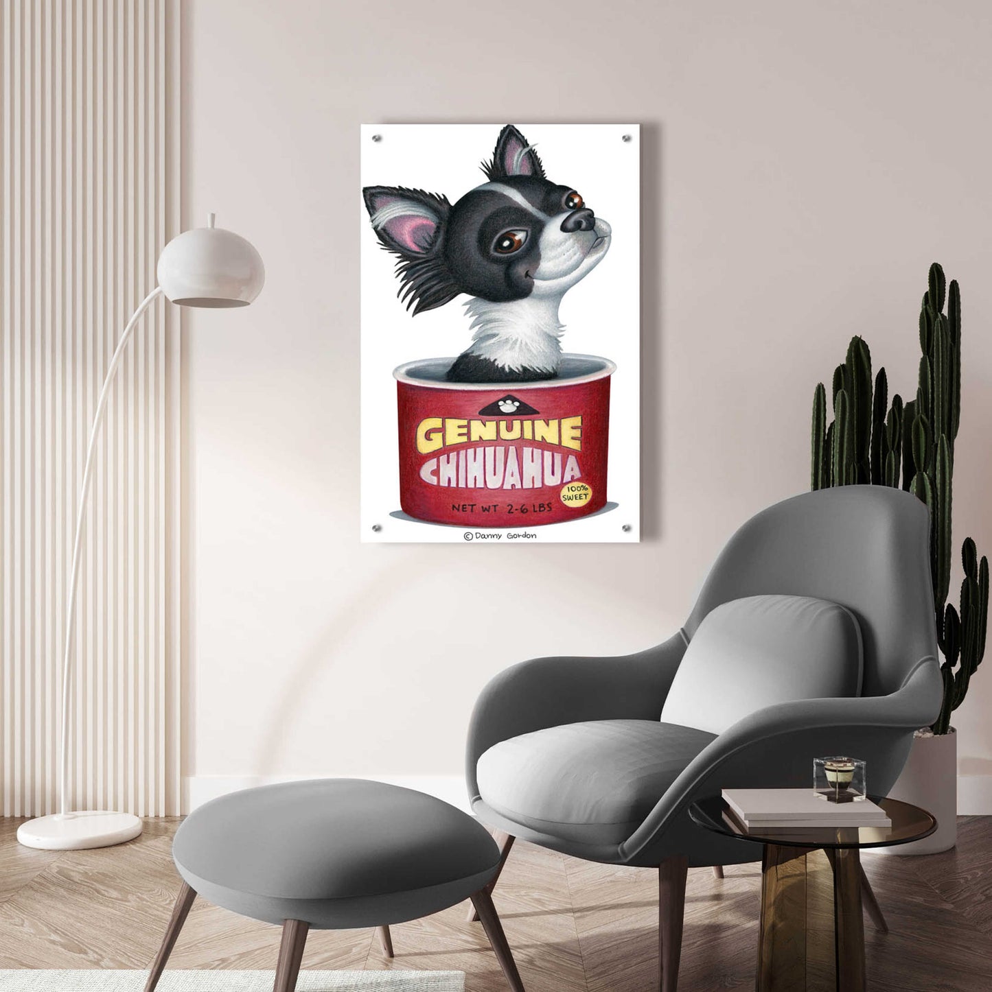 Epic Art 'Blk Wht Chihuahua in Container' by Danny Gordon Art, Acrylic Glass Wall Art,24x36