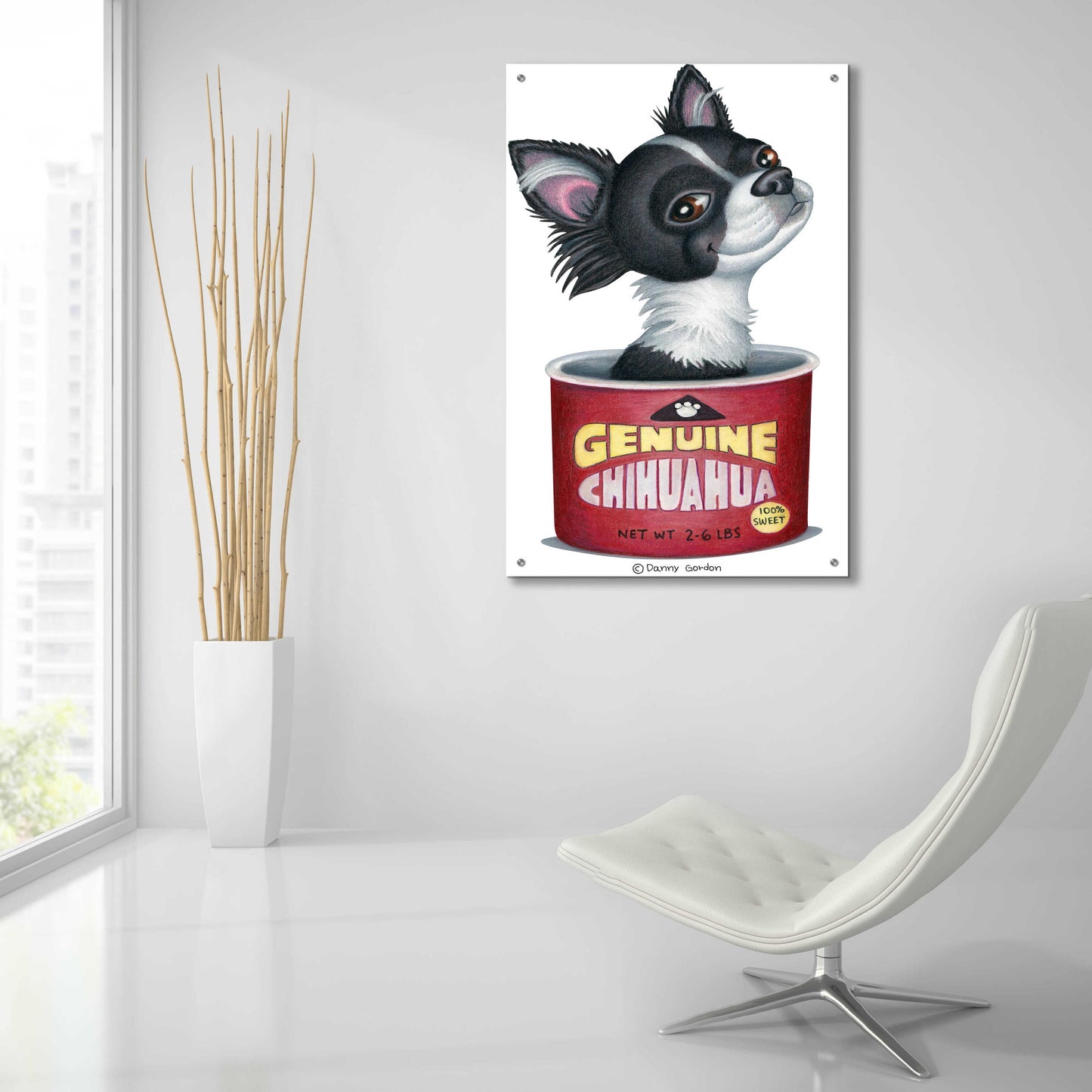 Epic Art 'Blk Wht Chihuahua in Container' by Danny Gordon Art, Acrylic Glass Wall Art,24x36