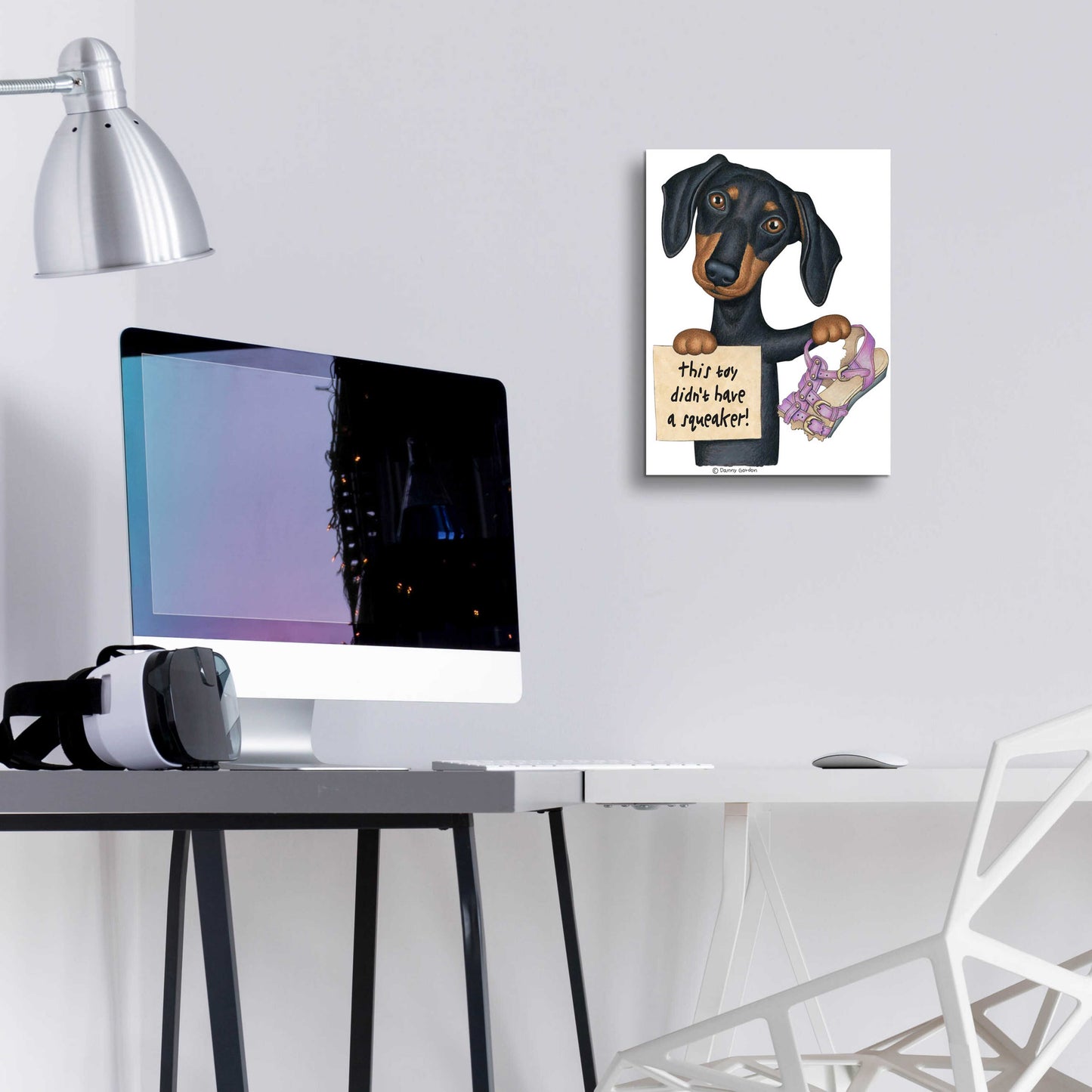 Epic Art 'Squeaky Black Dachshund' by Danny Gordon Art, Acrylic Glass Wall Art,12x16