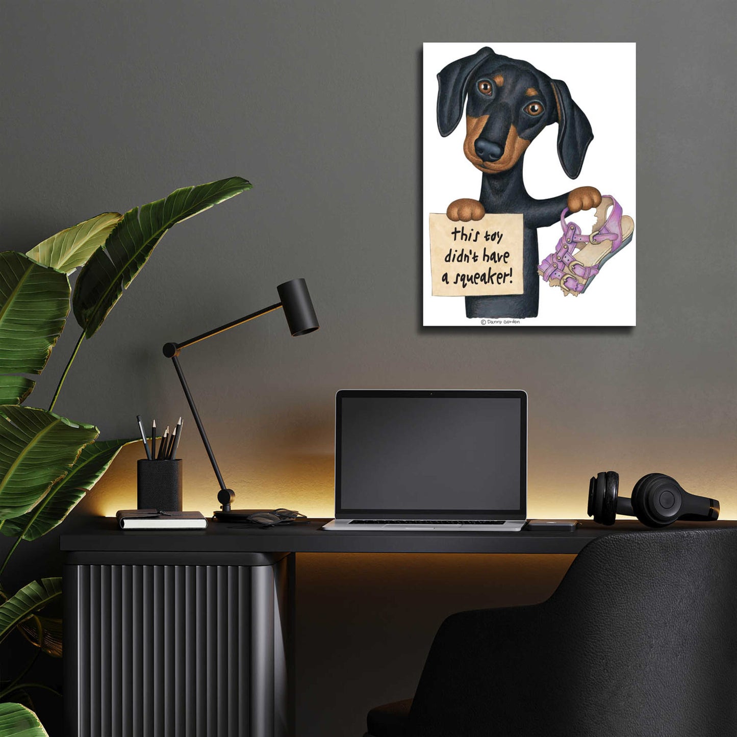 Epic Art 'Squeaky Black Dachshund' by Danny Gordon Art, Acrylic Glass Wall Art,12x16