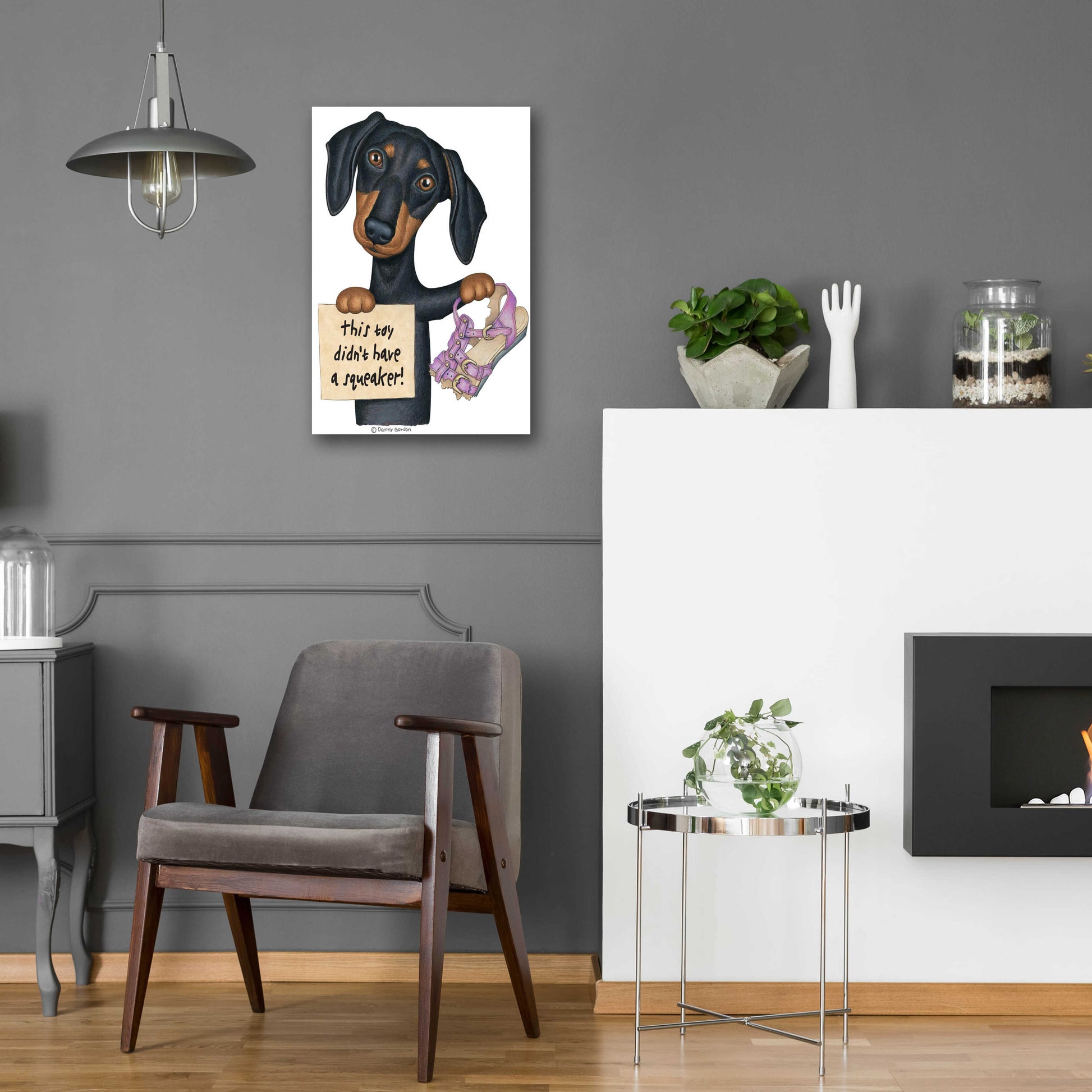 Epic Art 'Squeaky Black Dachshund' by Danny Gordon Art, Acrylic Glass Wall Art,16x24