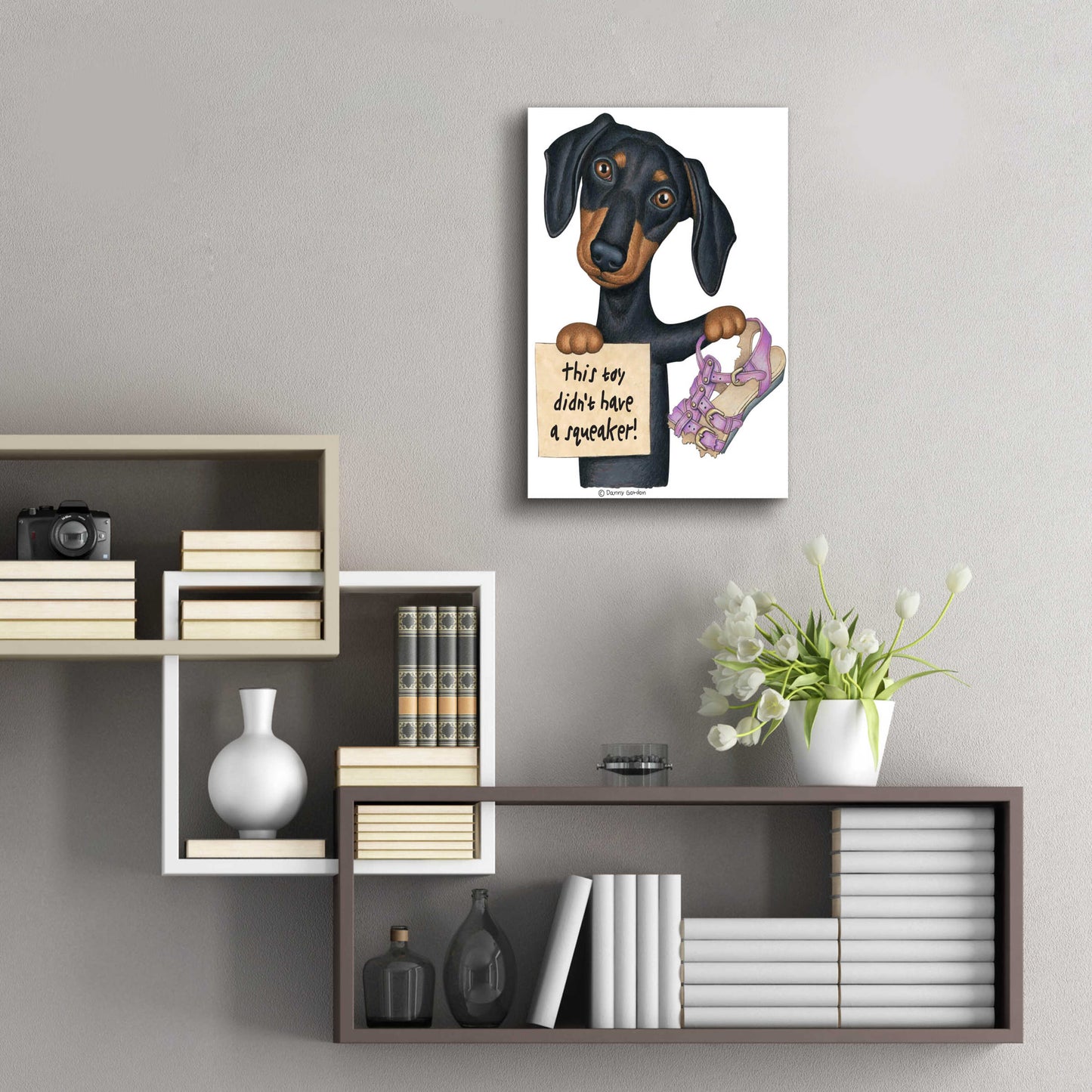 Epic Art 'Squeaky Black Dachshund' by Danny Gordon Art, Acrylic Glass Wall Art,16x24