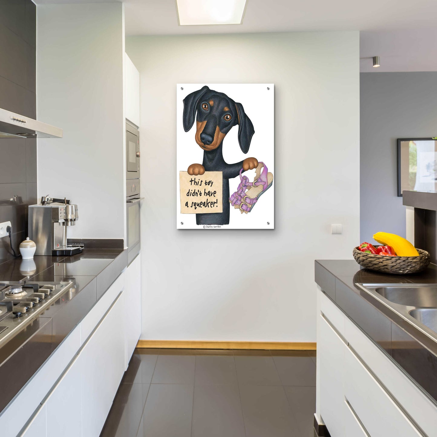 Epic Art 'Squeaky Black Dachshund' by Danny Gordon Art, Acrylic Glass Wall Art,24x36