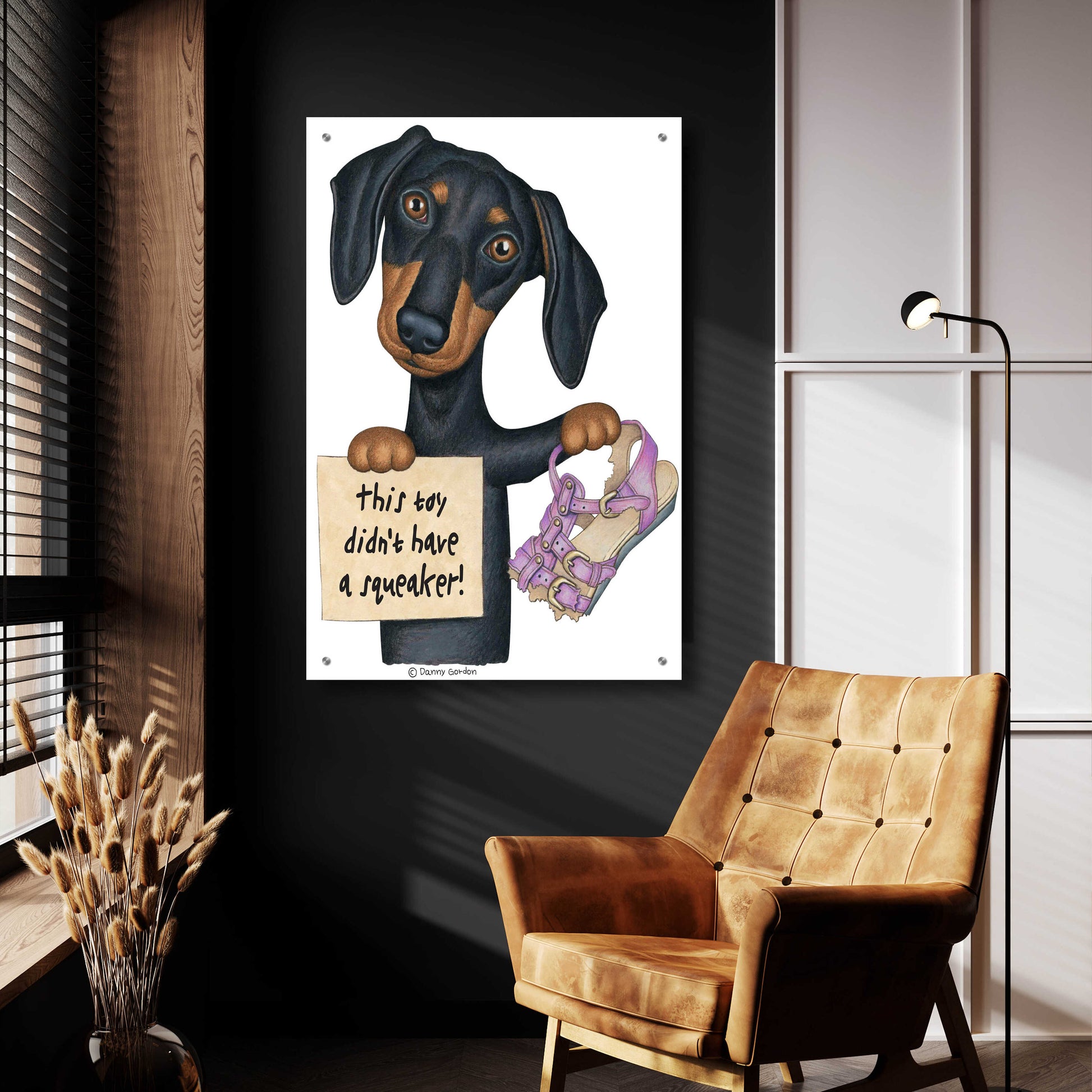 Epic Art 'Squeaky Black Dachshund' by Danny Gordon Art, Acrylic Glass Wall Art,24x36