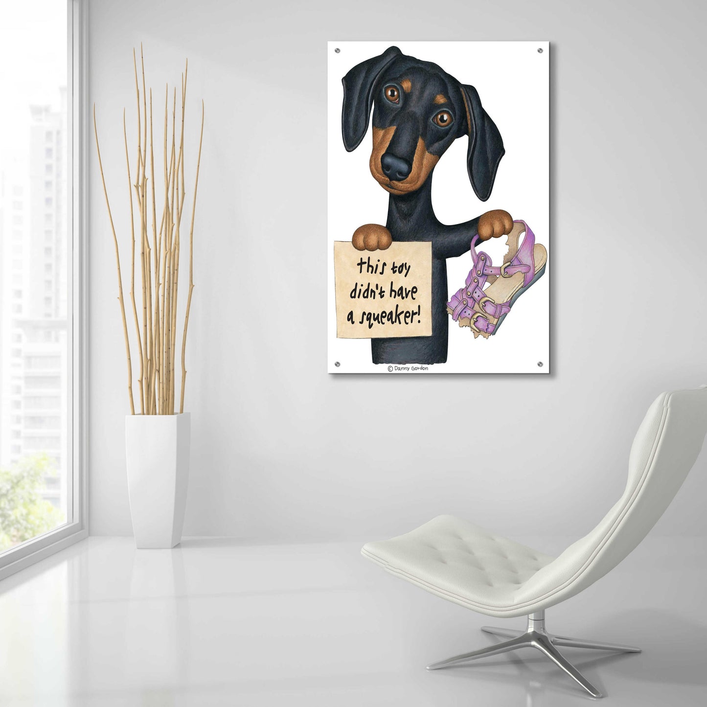 Epic Art 'Squeaky Black Dachshund' by Danny Gordon Art, Acrylic Glass Wall Art,24x36