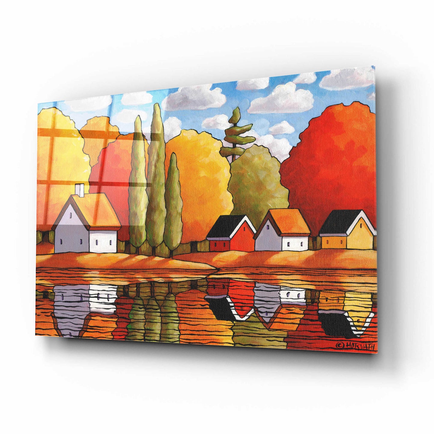 Epic Art 'Fall Water Cabin Reflections' by Cathy Horvath-Buchanan, Acrylic Glass Wall Art,16x12