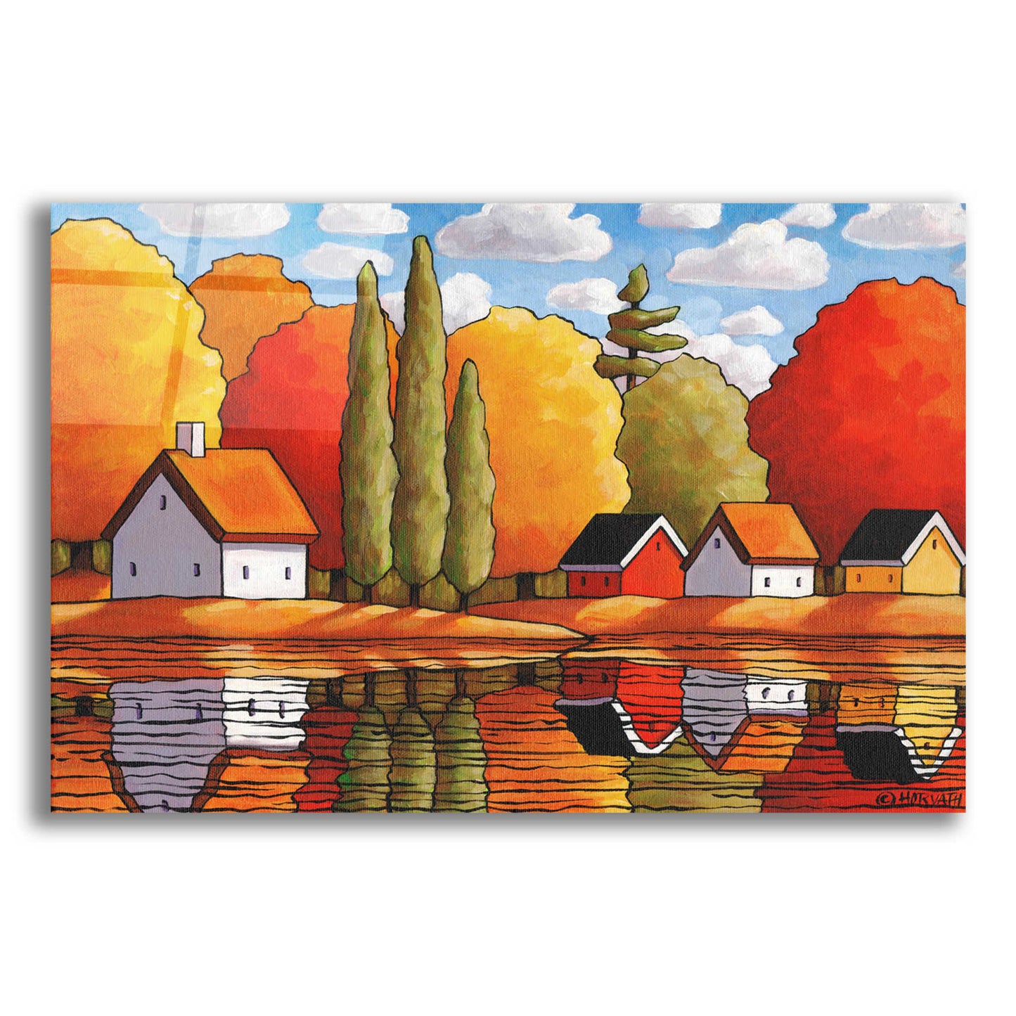 Epic Art 'Fall Water Cabin Reflections' by Cathy Horvath-Buchanan, Acrylic Glass Wall Art,24x16