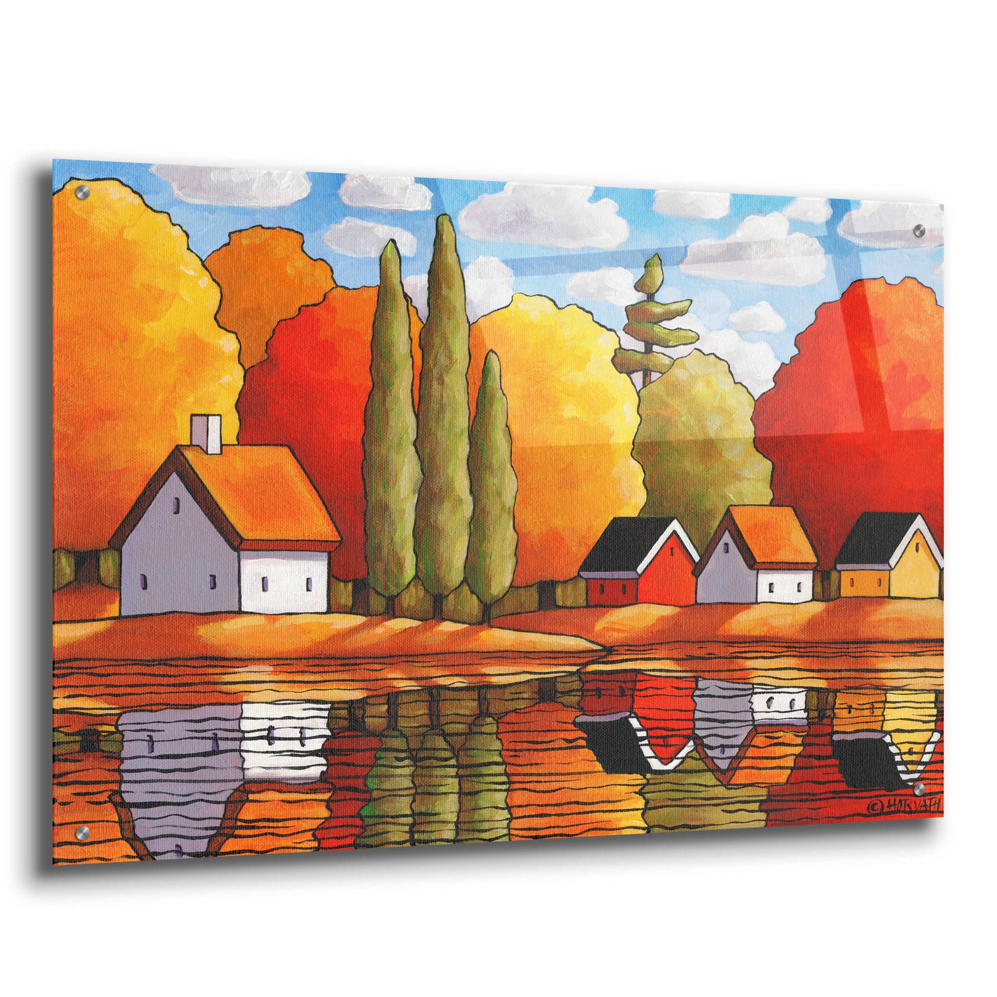 Epic Art 'Fall Water Cabin Reflections' by Cathy Horvath-Buchanan, Acrylic Glass Wall Art,36x24