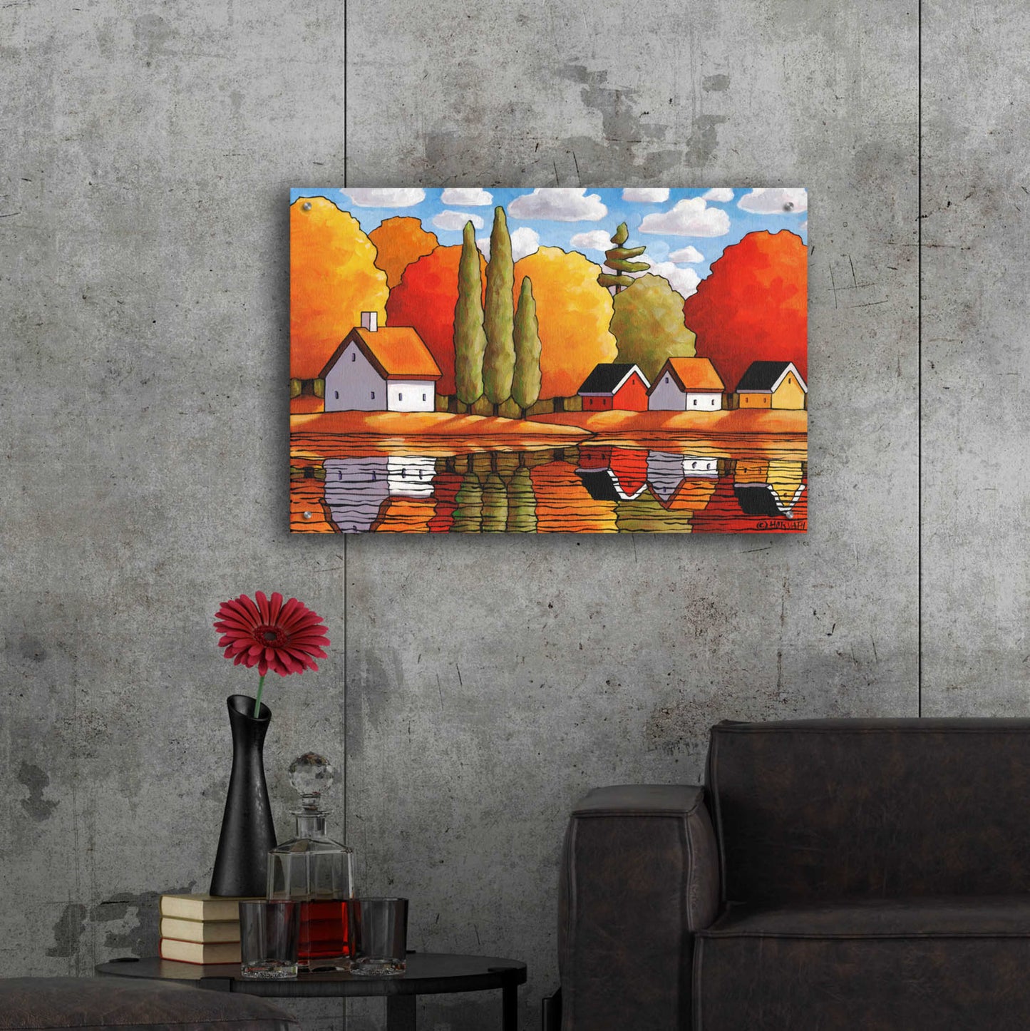 Epic Art 'Fall Water Cabin Reflections' by Cathy Horvath-Buchanan, Acrylic Glass Wall Art,36x24