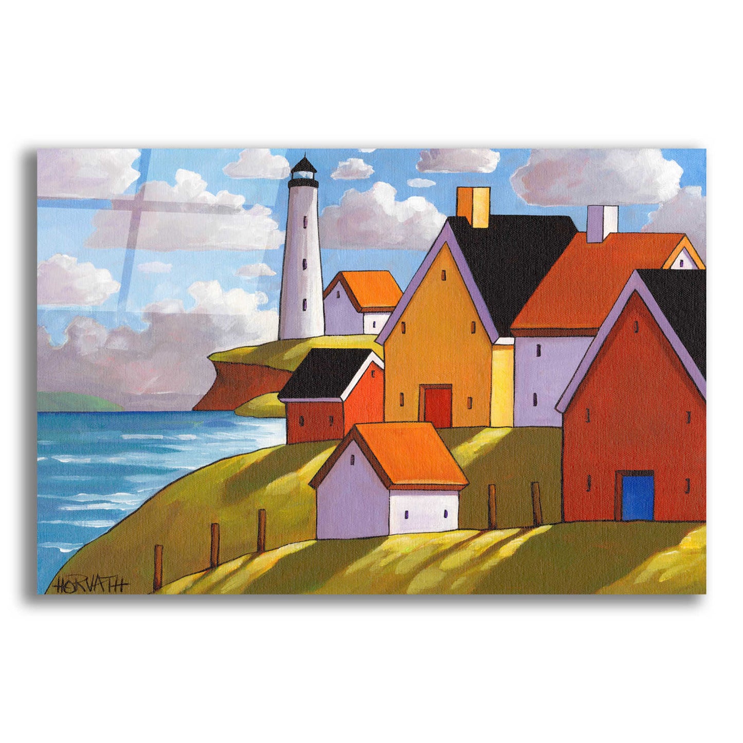 Epic Art 'Lighthouse Cottage Hillside View ' by Cathy Horvath-Buchanan, Acrylic Glass Wall Art,24x16