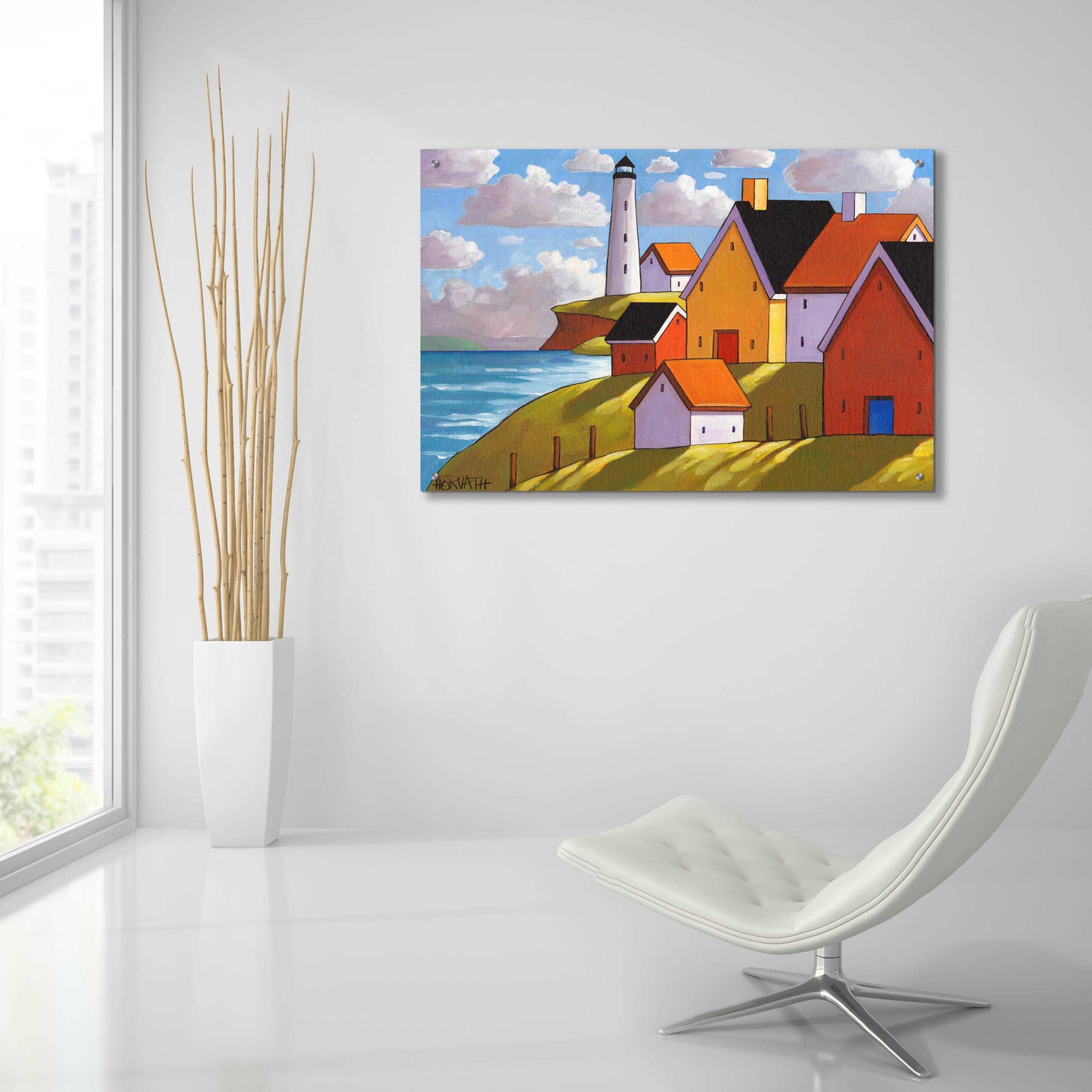 Epic Art 'Lighthouse Cottage Hillside View ' by Cathy Horvath-Buchanan, Acrylic Glass Wall Art,36x24