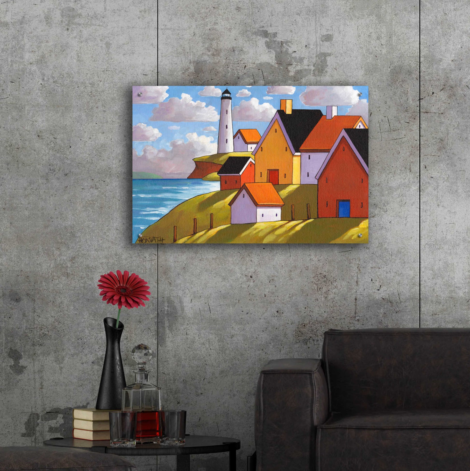 Epic Art 'Lighthouse Cottage Hillside View ' by Cathy Horvath-Buchanan, Acrylic Glass Wall Art,36x24