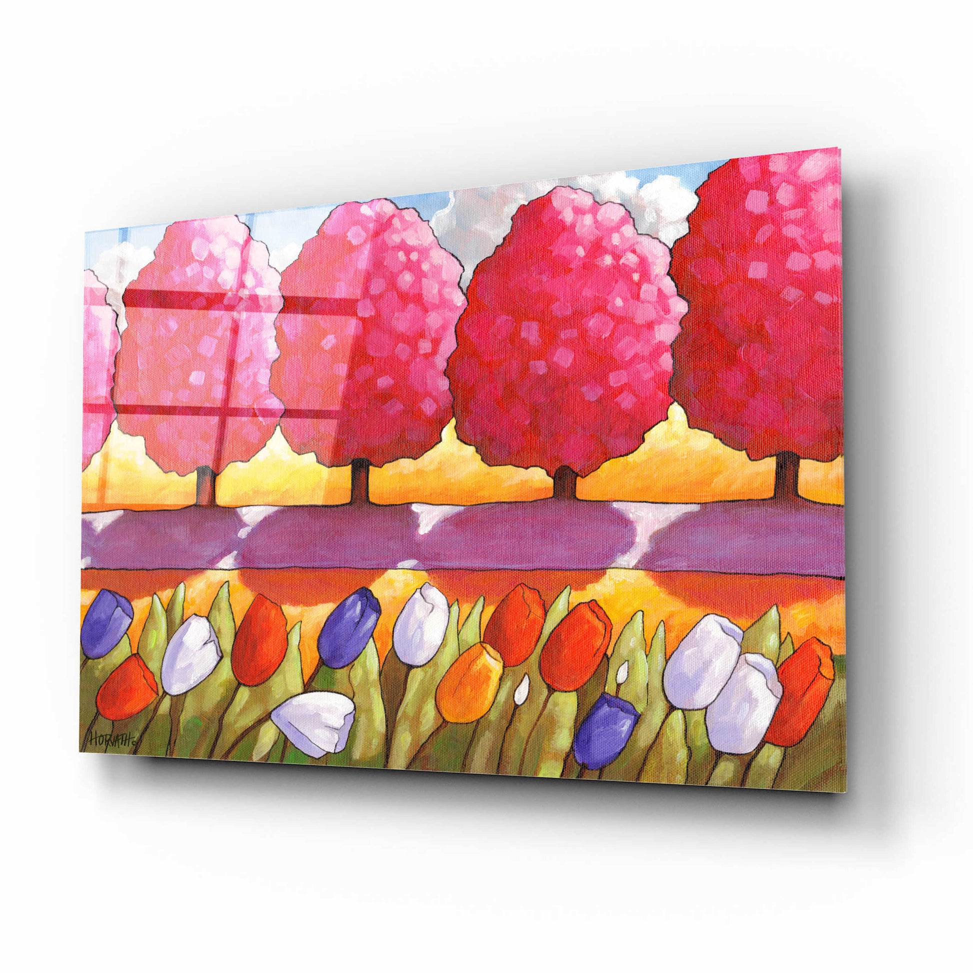 Epic Art 'Pink Trees Path & Tulips' by Cathy Horvath-Buchanan, Acrylic Glass Wall Art,16x12