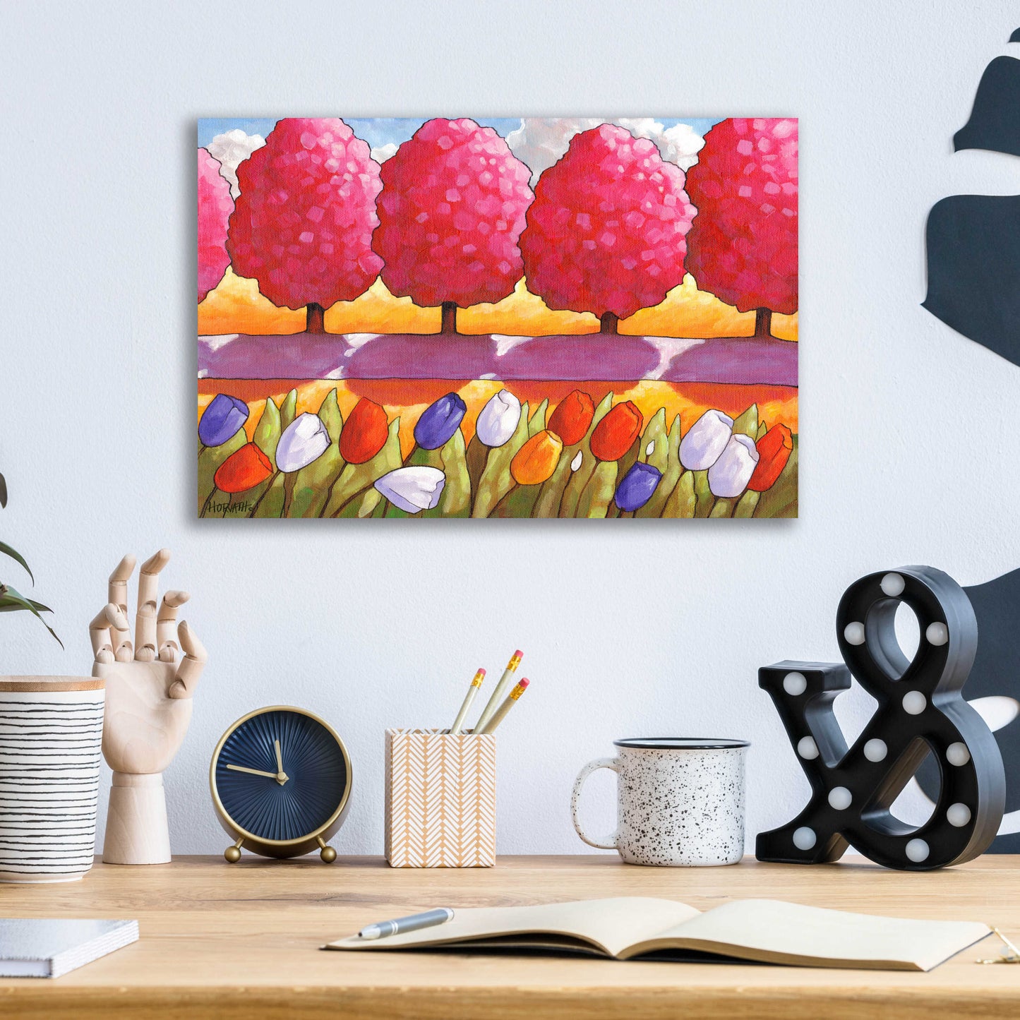 Epic Art 'Pink Trees Path & Tulips' by Cathy Horvath-Buchanan, Acrylic Glass Wall Art,16x12