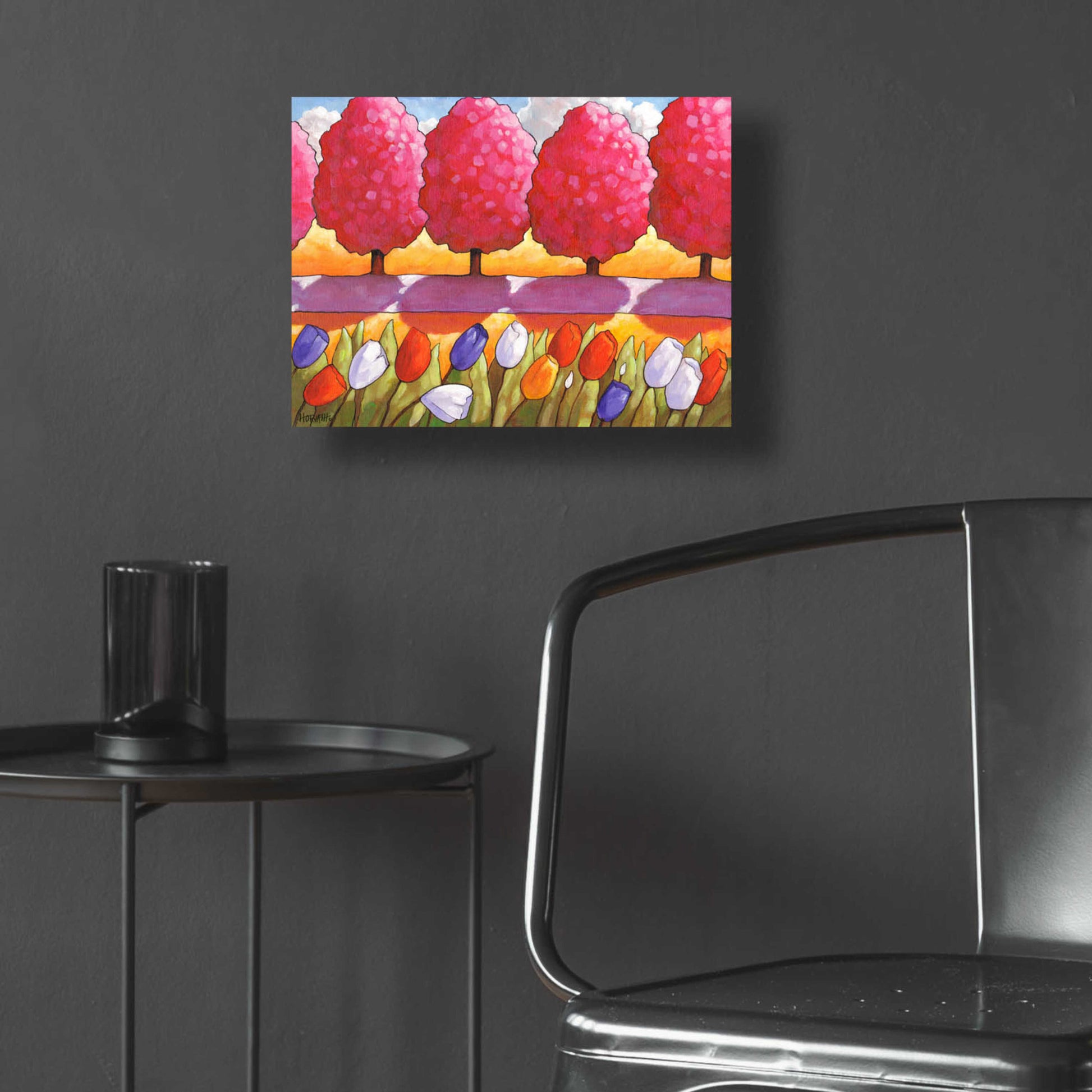 Epic Art 'Pink Trees Path & Tulips' by Cathy Horvath-Buchanan, Acrylic Glass Wall Art,16x12