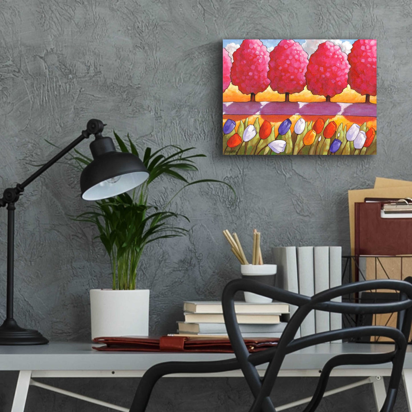 Epic Art 'Pink Trees Path & Tulips' by Cathy Horvath-Buchanan, Acrylic Glass Wall Art,16x12