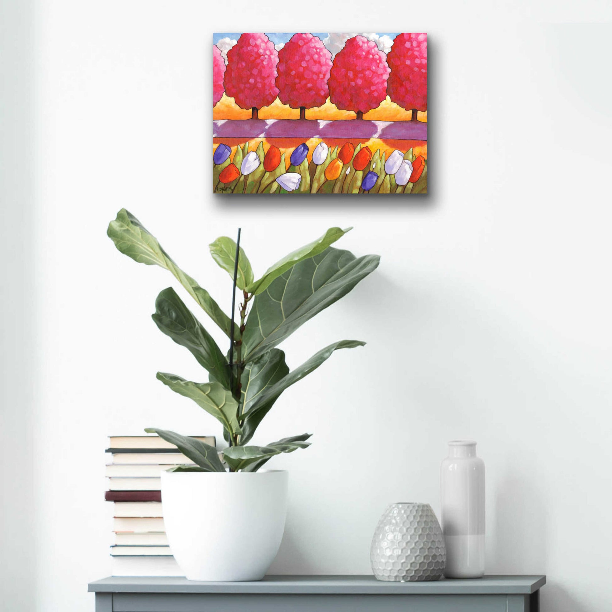 Epic Art 'Pink Trees Path & Tulips' by Cathy Horvath-Buchanan, Acrylic Glass Wall Art,16x12