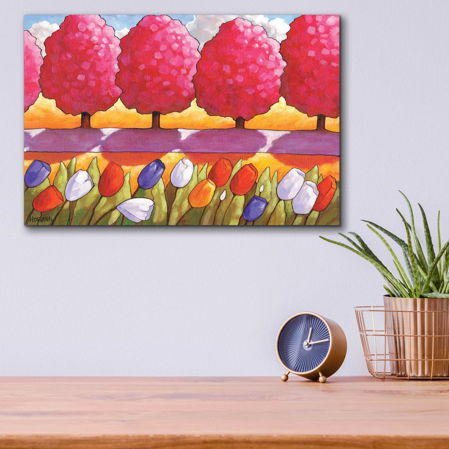 Epic Art 'Pink Trees Path & Tulips' by Cathy Horvath-Buchanan, Acrylic Glass Wall Art,16x12