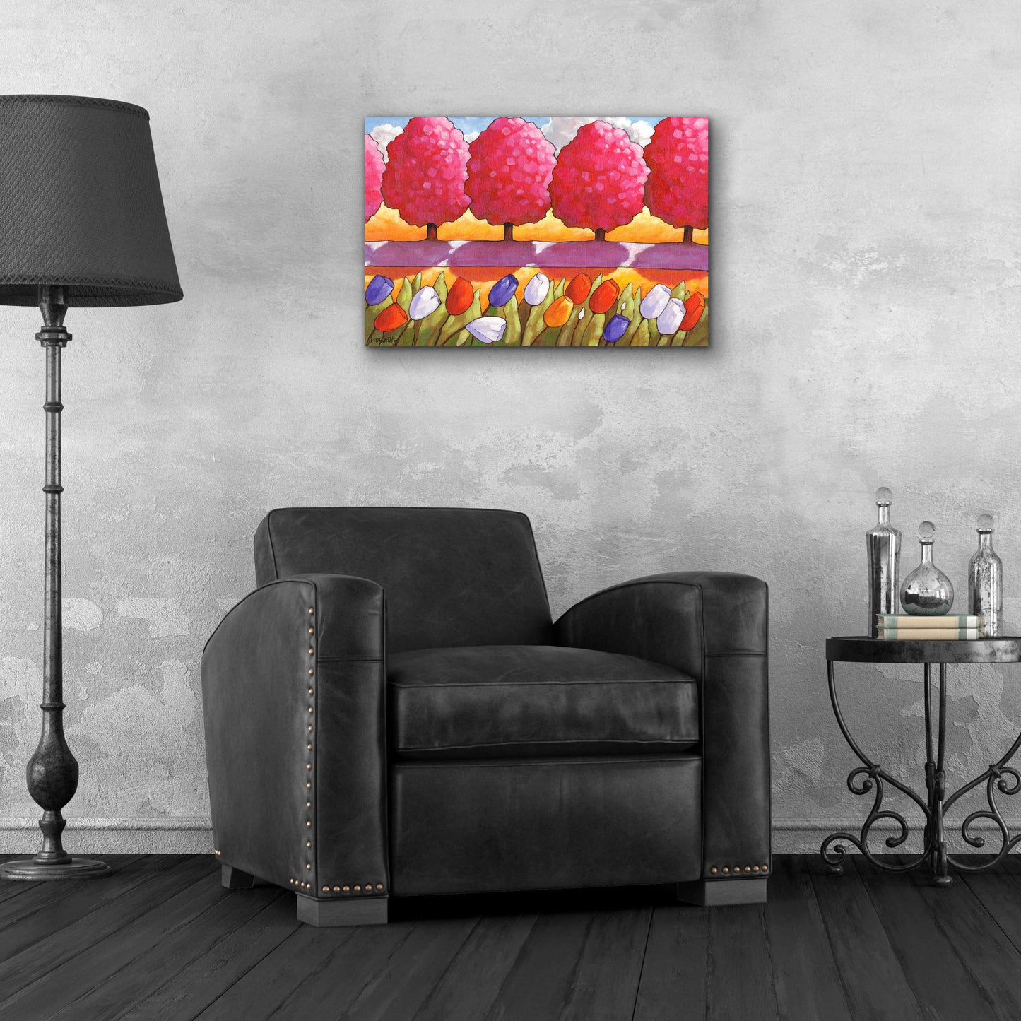 Epic Art 'Pink Trees Path & Tulips' by Cathy Horvath-Buchanan, Acrylic Glass Wall Art,24x16