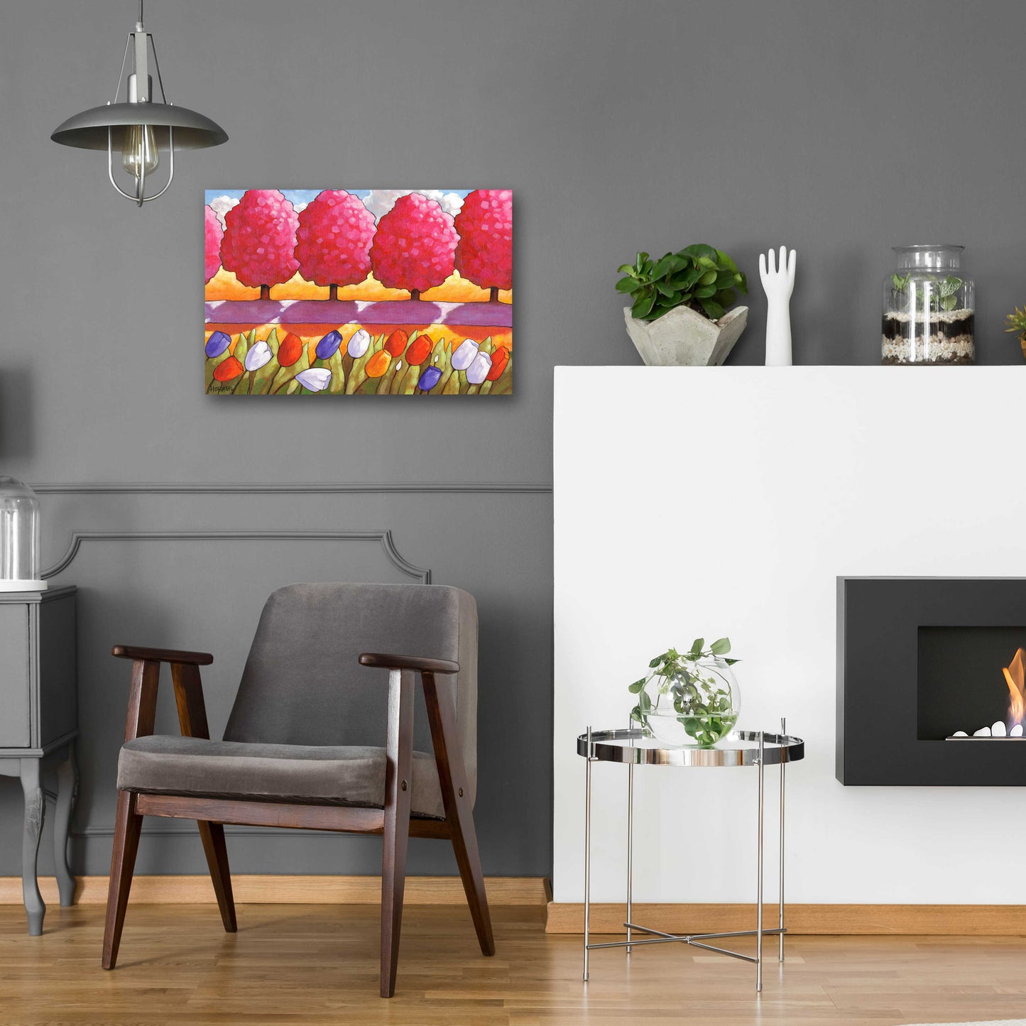 Epic Art 'Pink Trees Path & Tulips' by Cathy Horvath-Buchanan, Acrylic Glass Wall Art,24x16