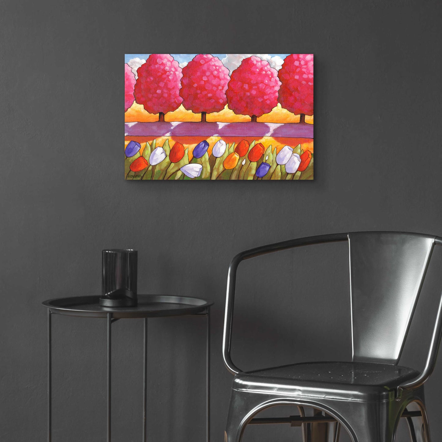 Epic Art 'Pink Trees Path & Tulips' by Cathy Horvath-Buchanan, Acrylic Glass Wall Art,24x16