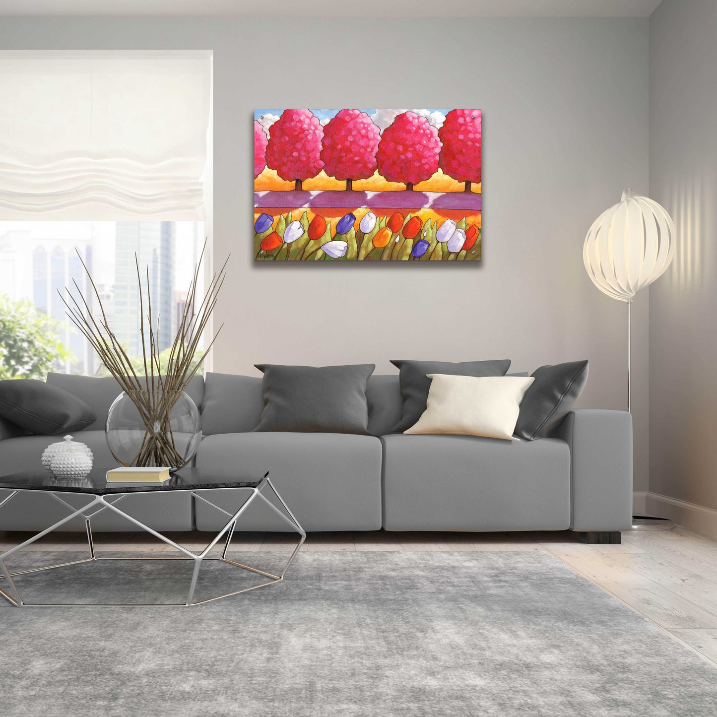 Epic Art 'Pink Trees Path & Tulips' by Cathy Horvath-Buchanan, Acrylic Glass Wall Art,36x24