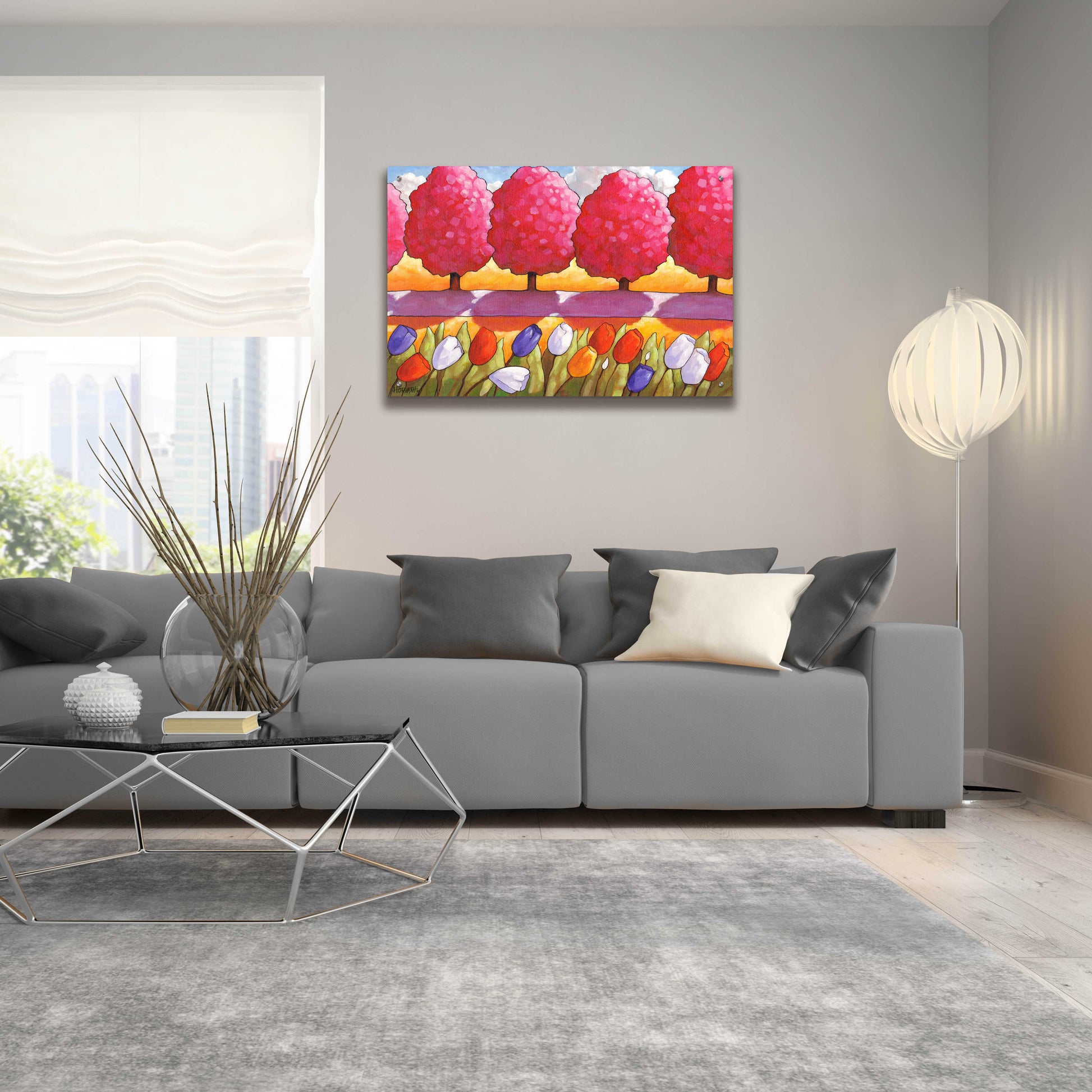 Epic Art 'Pink Trees Path & Tulips' by Cathy Horvath-Buchanan, Acrylic Glass Wall Art,36x24