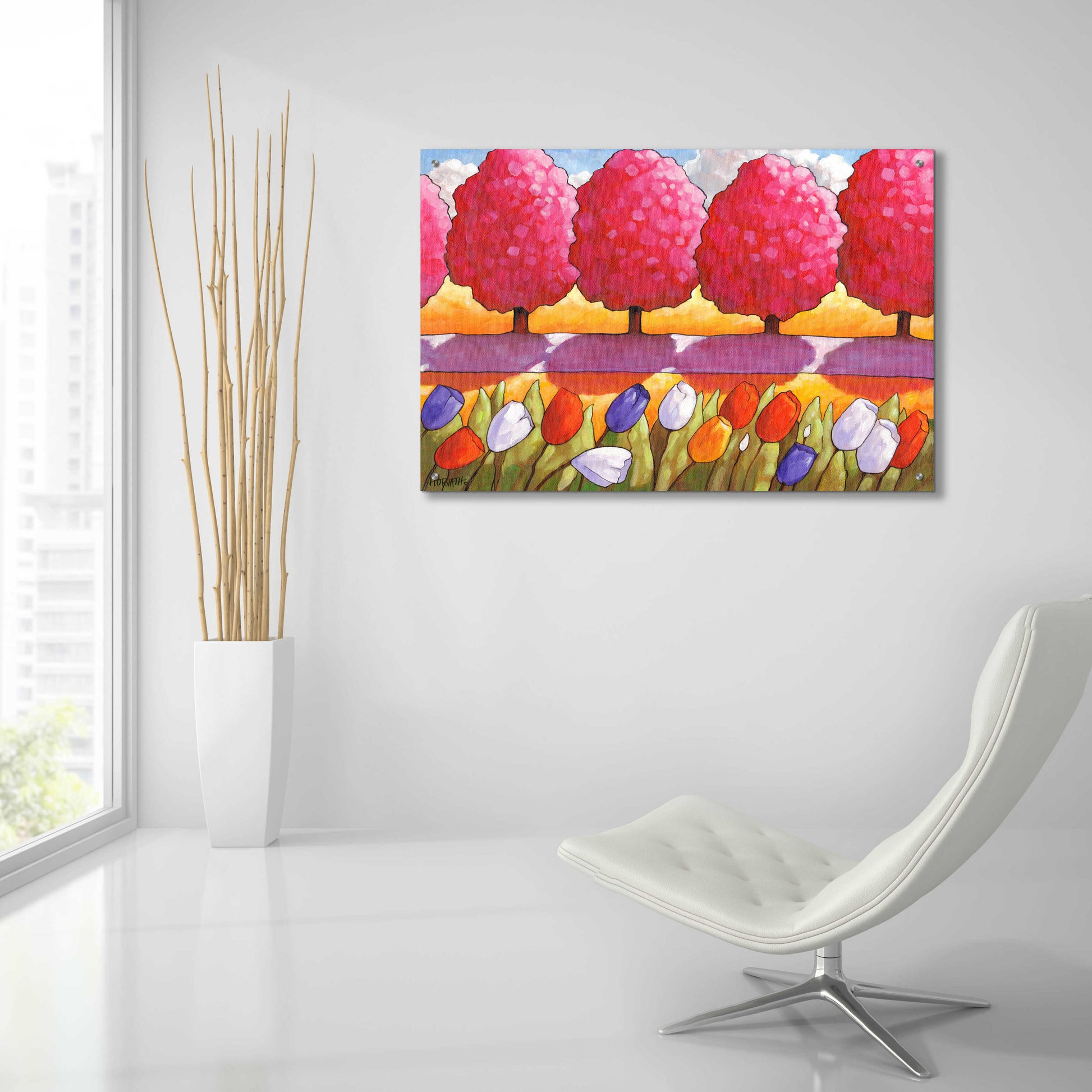 Epic Art 'Pink Trees Path & Tulips' by Cathy Horvath-Buchanan, Acrylic Glass Wall Art,36x24